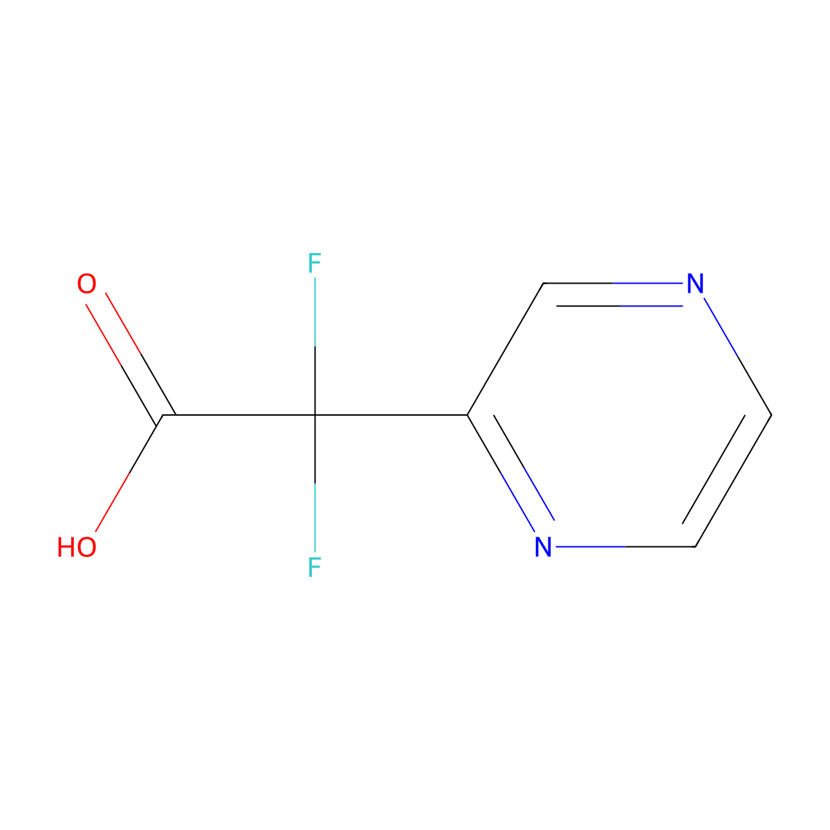 2,2-Difluoro-2-(pyrazin-2-yl)acetic acid molecular structure, CAS 1342462-39-8