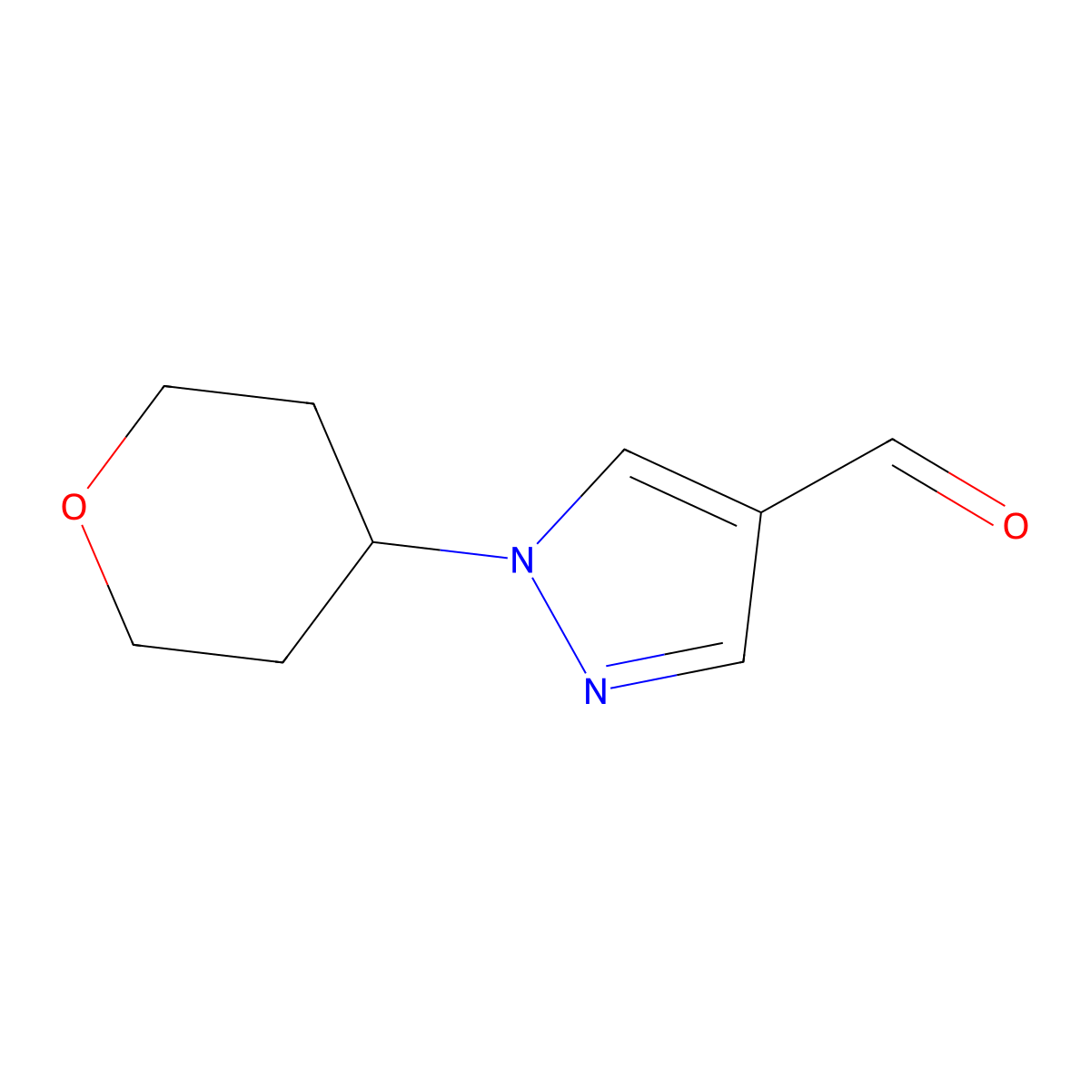 1-(oxan-4-yl)-1H-pyrazole-4-carbaldehyde molecular structure, CAS 1342469-23-1