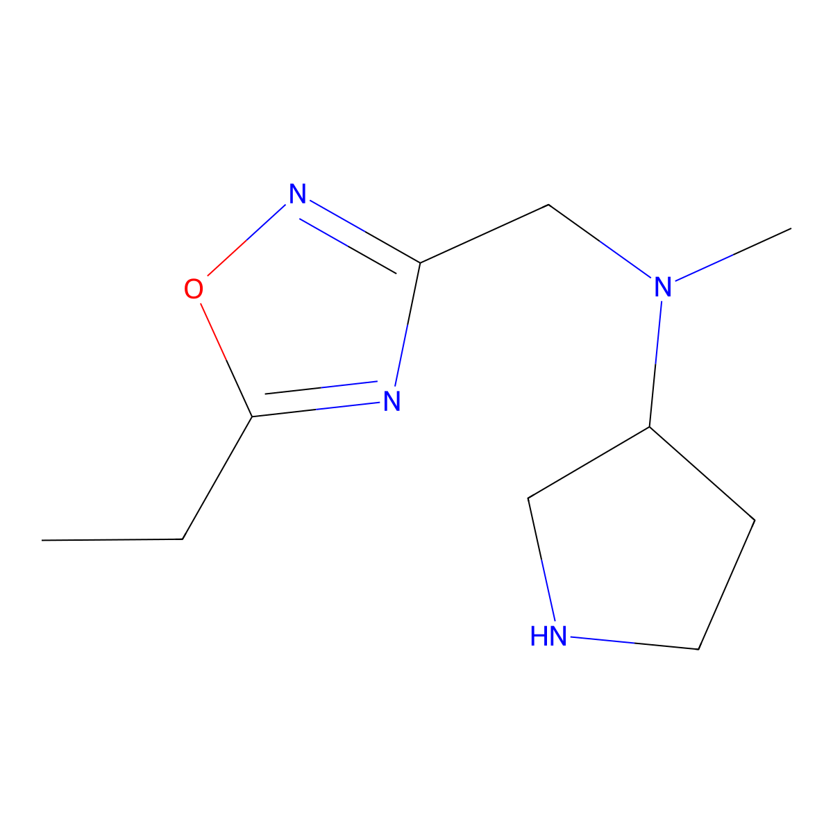 N-[(5-ethyl-1,2,4-oxadiazol-3-yl)methyl]-N-methylpyrrolidin-3-amine molecular structure, CAS 1342472-07-4