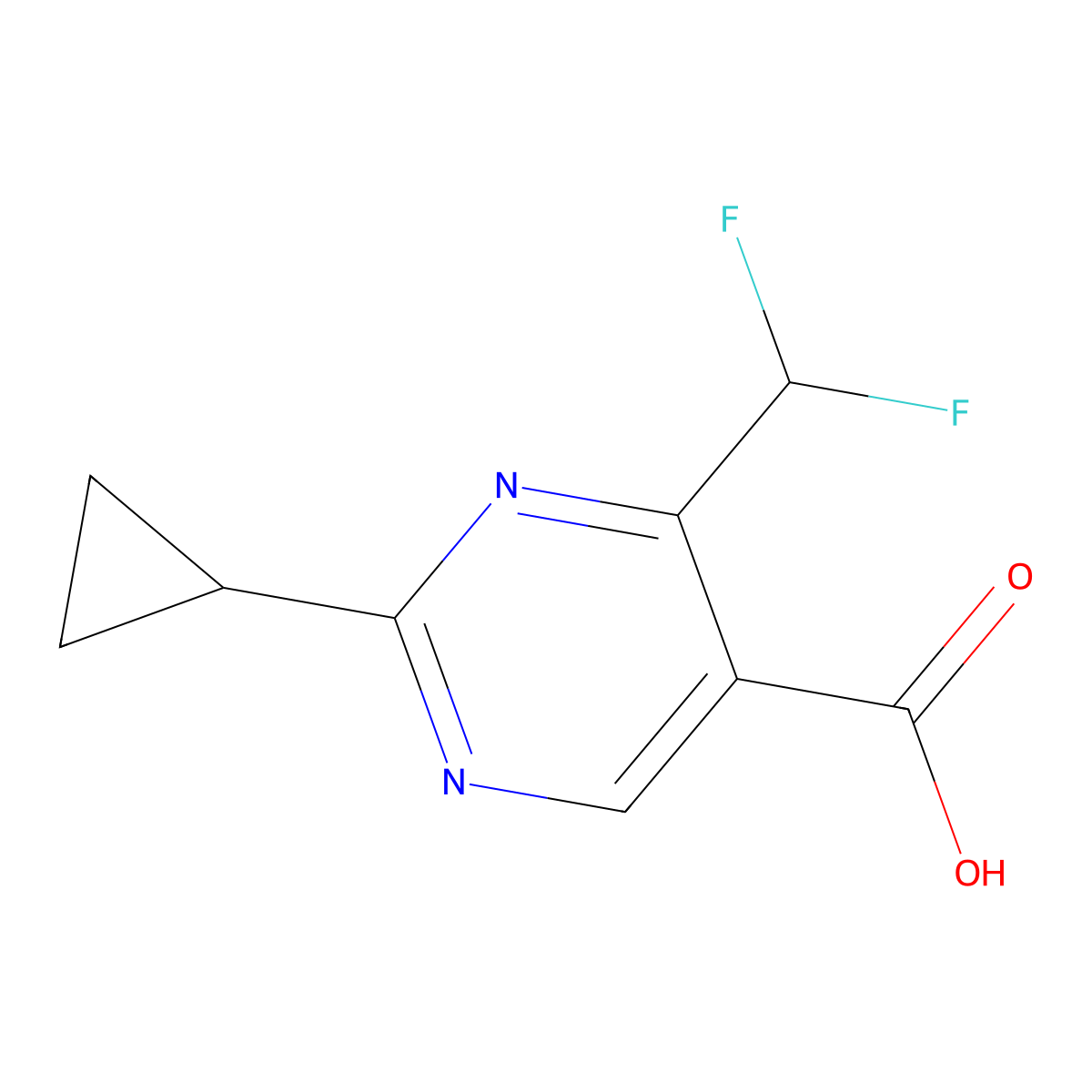 2-Cyclopropyl-4-(difluoromethyl)pyrimidine-5-carboxylic acid molecular structure, CAS 1342475-21-1