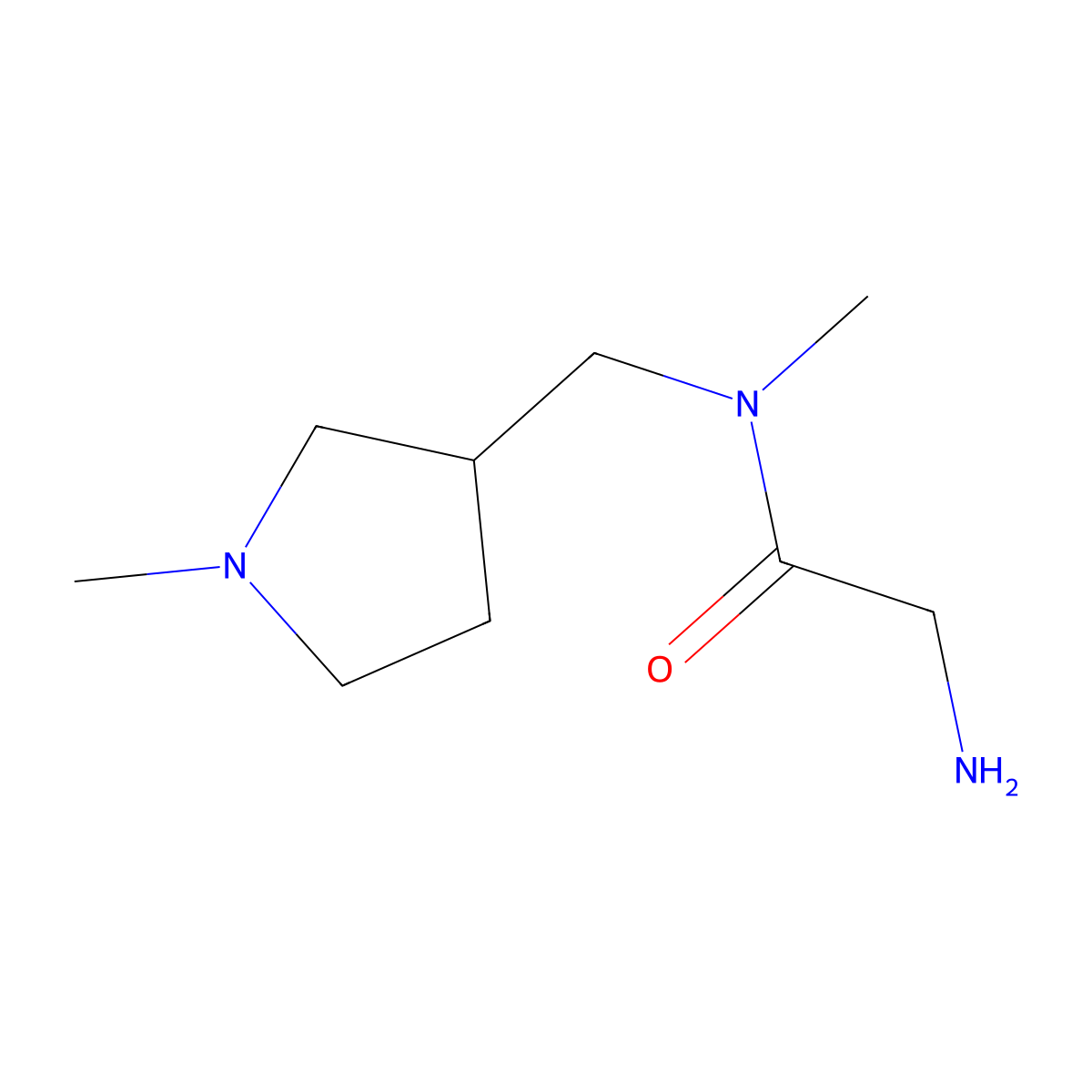 2-Amino-N-methyl-N-((1-methylpyrrolidin-3-yl)methyl)acetamide molecular structure, CAS 1342476-43-0