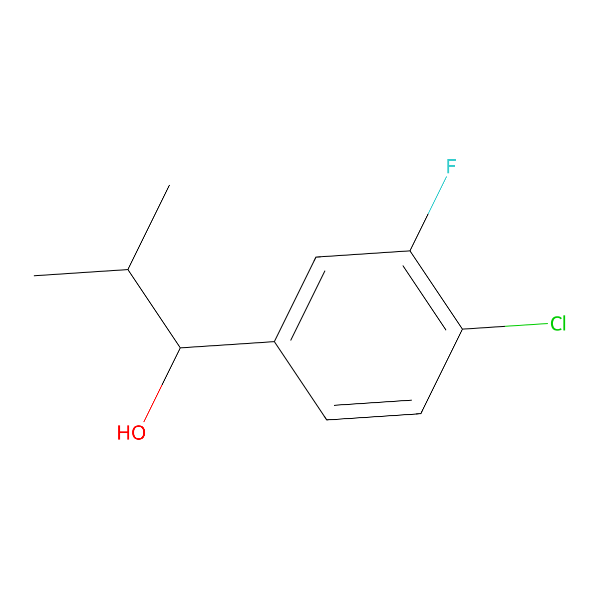 1-(4-Chloro-3-fluorophenyl)-2-methylpropan-1-ol molecular structure, CAS 1342478-87-8