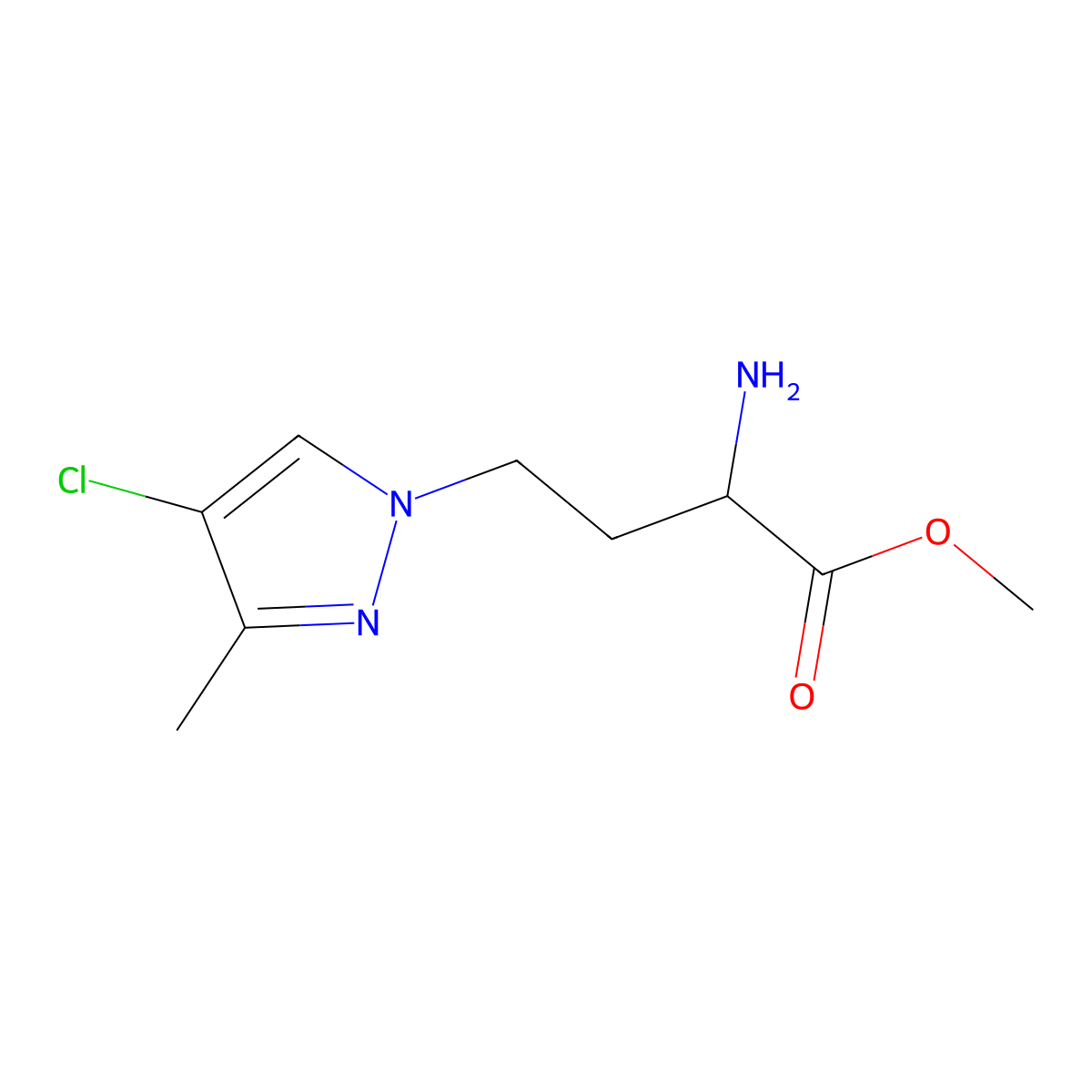 Methyl 2-amino-4-(4-chloro-3-methyl-1h-pyrazol-1-yl)butanoate molecular structure, CAS 1342486-53-6