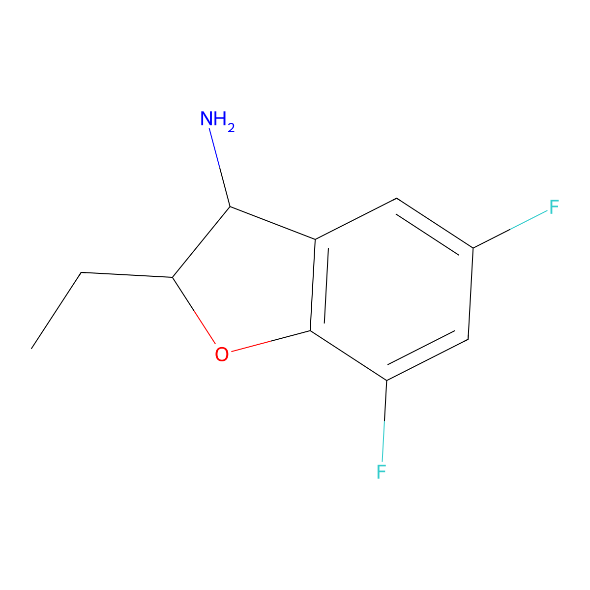 2-Ethyl-5,7-difluoro-2,3-dihydro-1-benzofuran-3-amine molecular structure, CAS 1342490-48-5