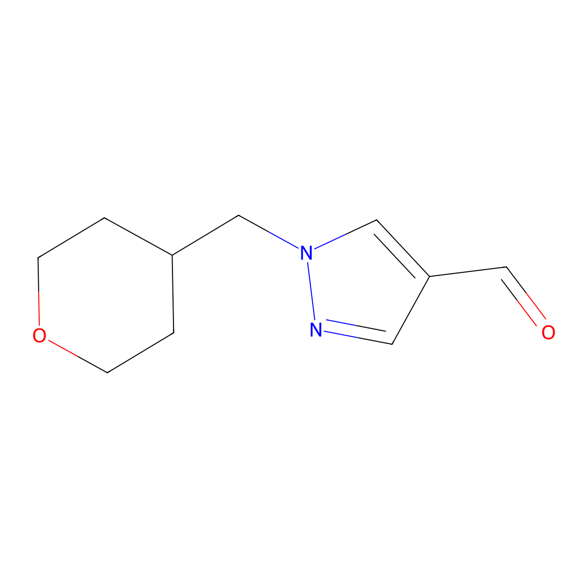 1-[(oxan-4-yl)methyl]-1H-pyrazole-4-carbaldehyde molecular structure, CAS 1342492-13-0