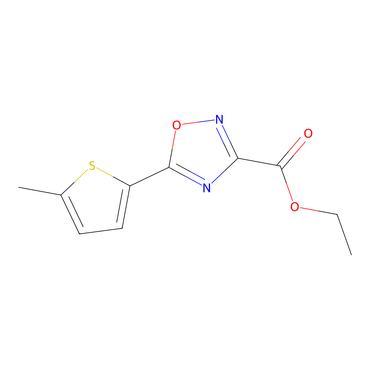 Ethyl 5-(5-methylthiophen-2-yl)-1,2,4-oxadiazole-3-carboxylate molecular structure, CAS 1342498-21-8