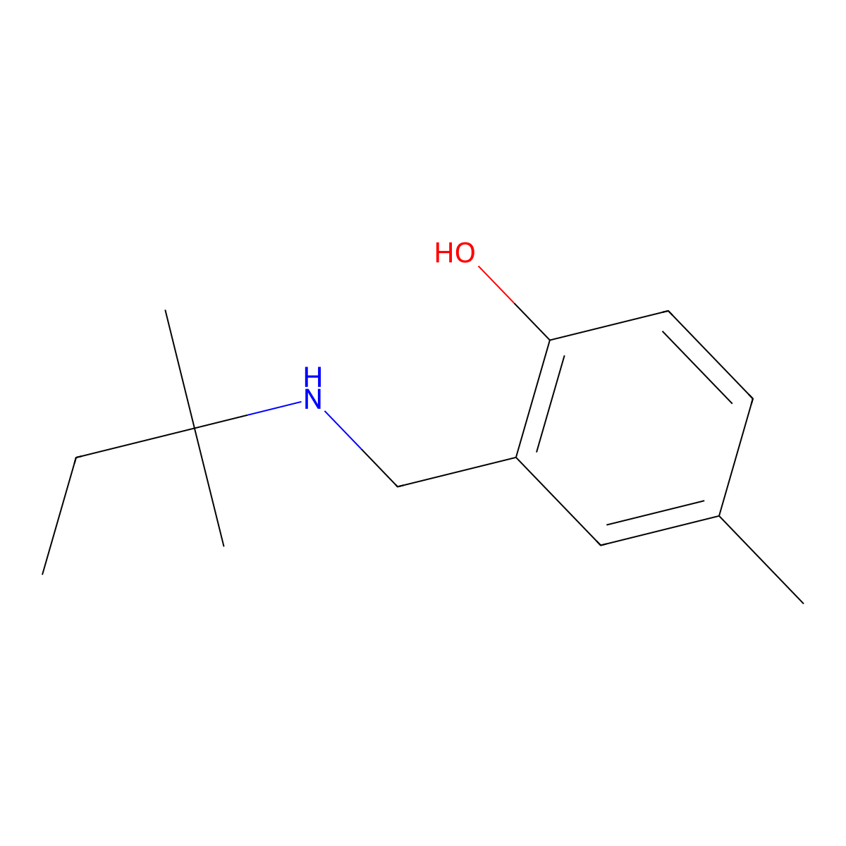 4-Methyl-2-{[(2-methylbutan-2-yl)amino]methyl}phenol molecular structure, CAS 1342501-65-8