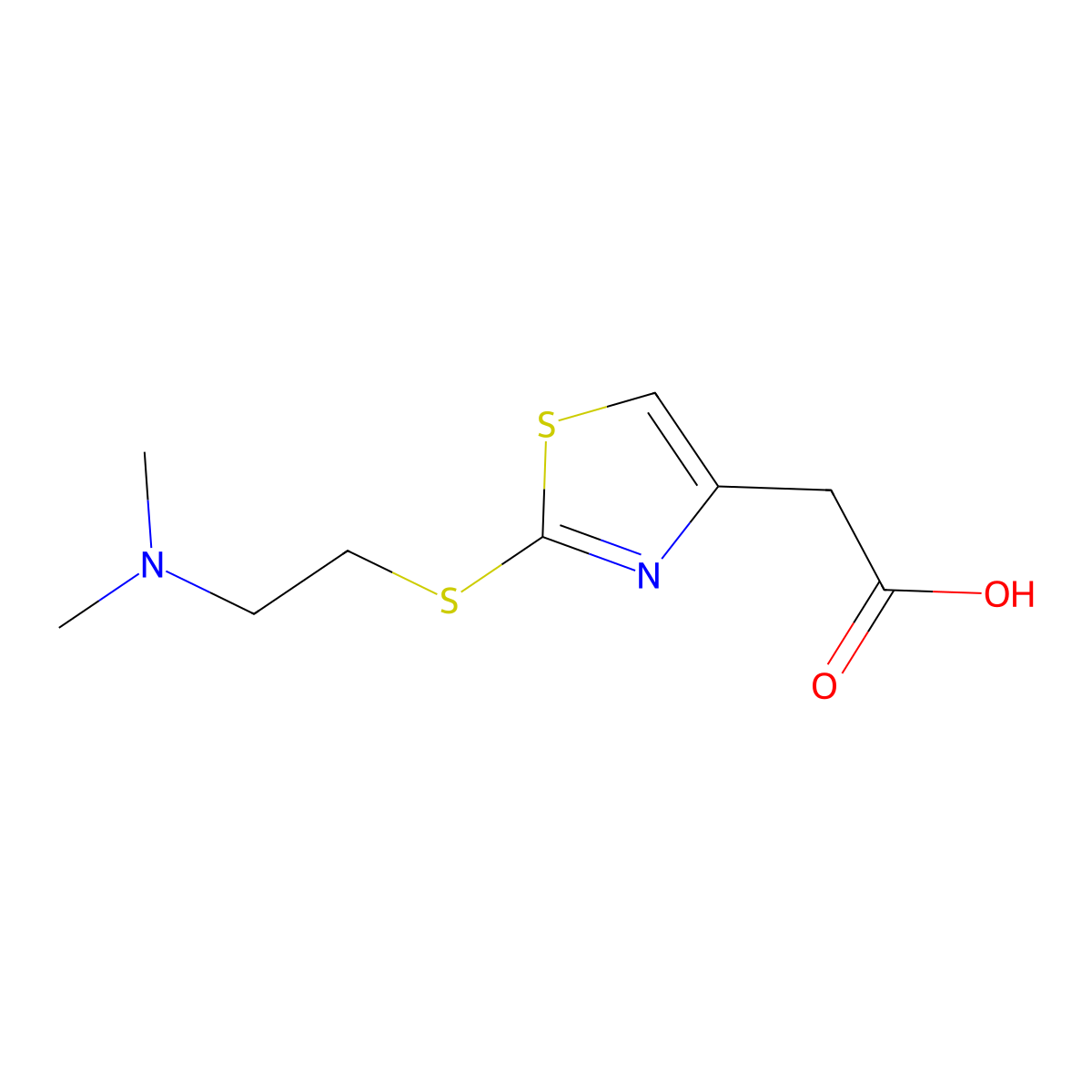 2-(2-{[2-(Dimethylamino)ethyl]sulfanyl}-1,3-thiazol-4-yl)acetic acid molecular structure, CAS 1342505-45-6