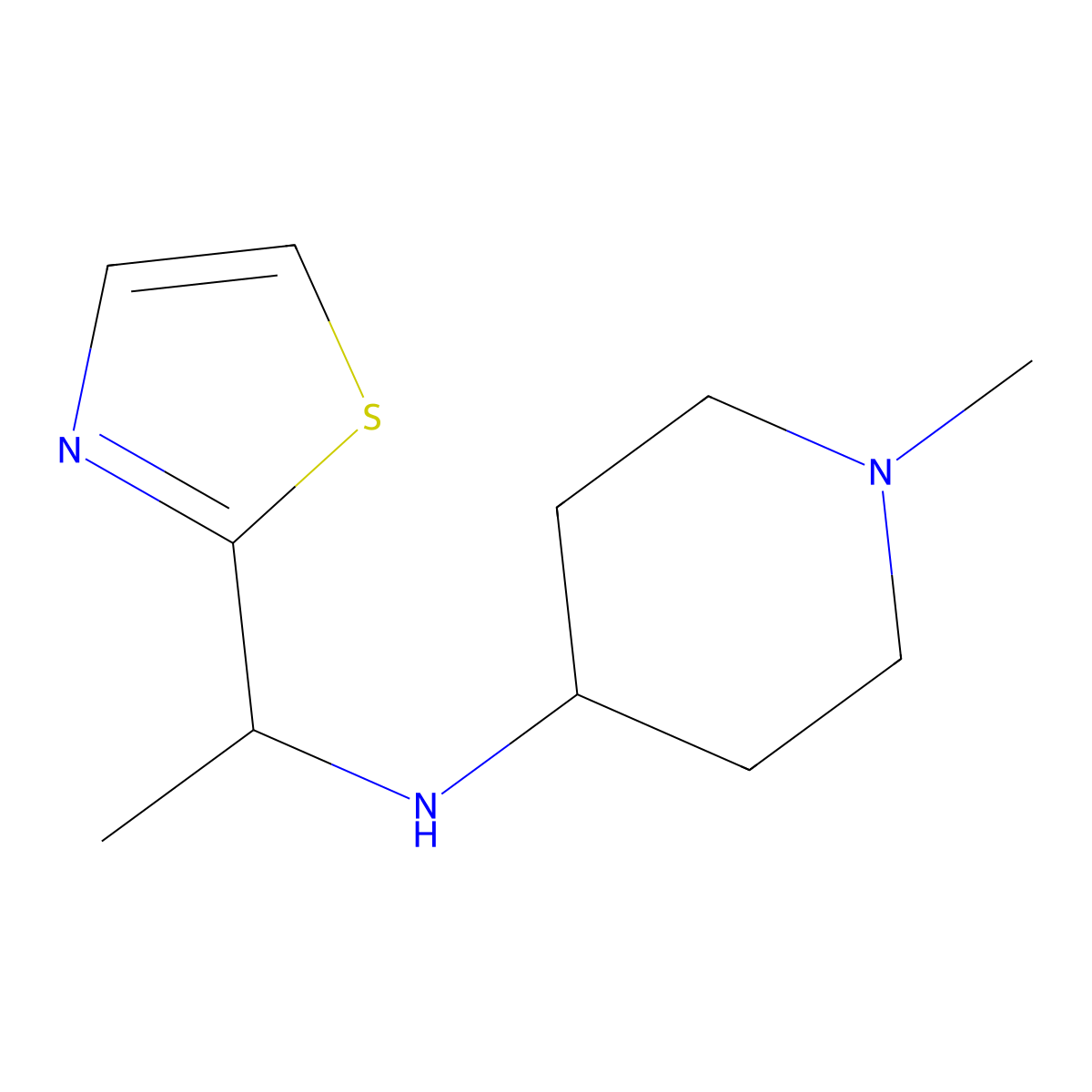 1-methyl-N-[1-(1,3-thiazol-2-yl)ethyl]piperidin-4-amine molecular structure, CAS 1342507-11-2