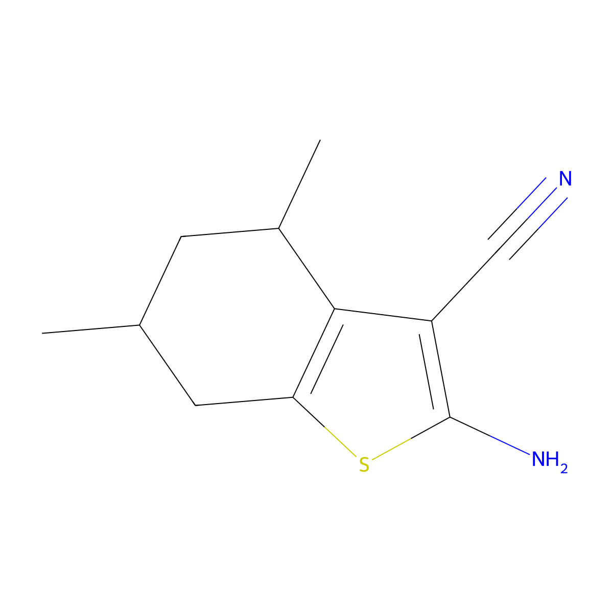 2-Amino-4,6-dimethyl-4,5,6,7-tetrahydro-1-benzothiophene-3-carbonitrile molecular structure, CAS 1342512-74-6