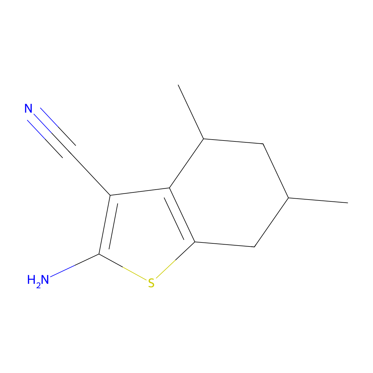 2-Amino-4,6-dimethyl-4,5,6,7-tetrahydro-1-benzothiophene-3-carbonitrile molecular structure, CAS 1342512-74-6