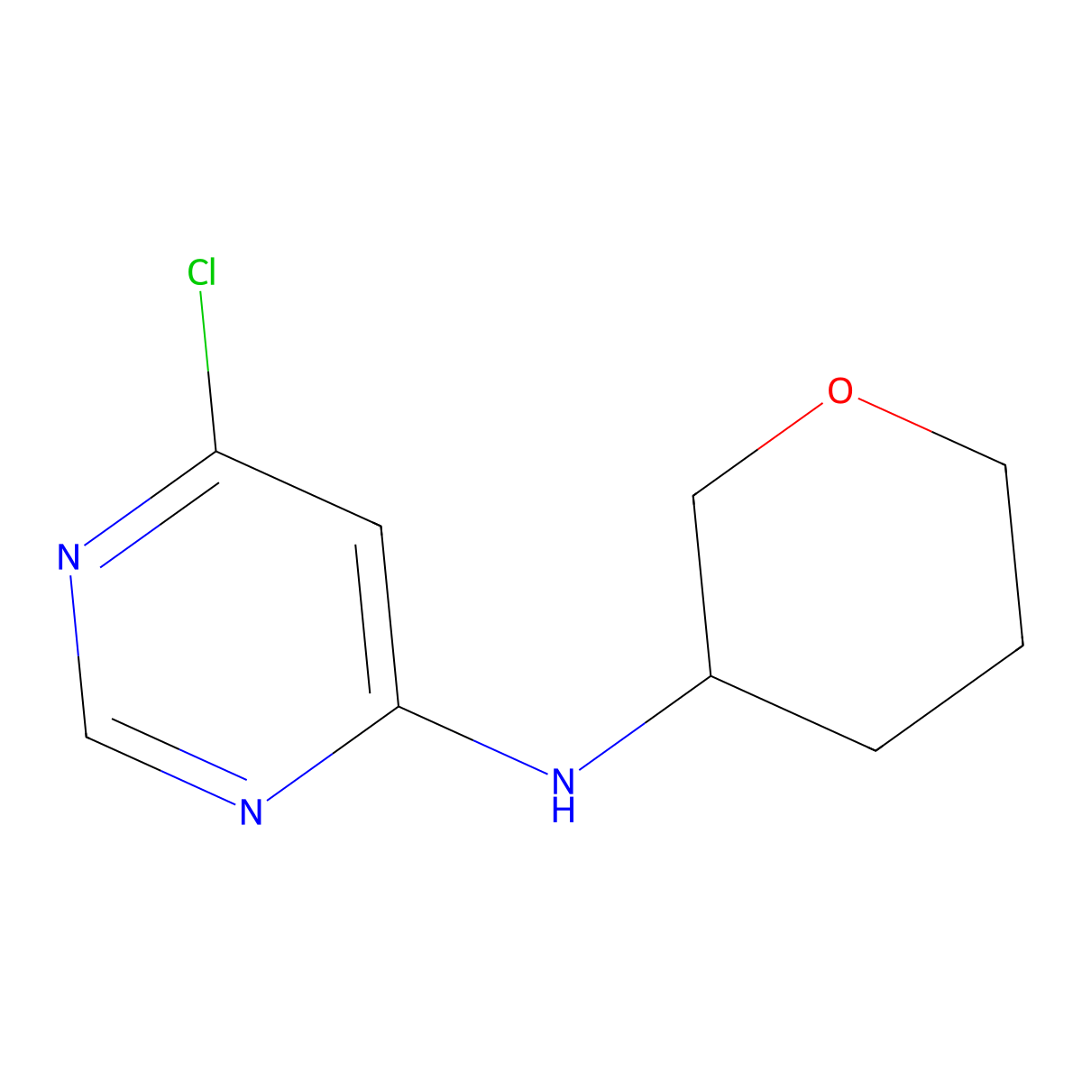 6-chloro-N-(oxan-3-yl)pyrimidin-4-amine molecular structure, CAS 1342514-50-4