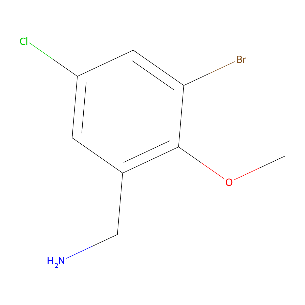 (3-Bromo-5-chloro-2-methoxyphenyl)methanamine molecular structure, CAS 1342520-98-2
