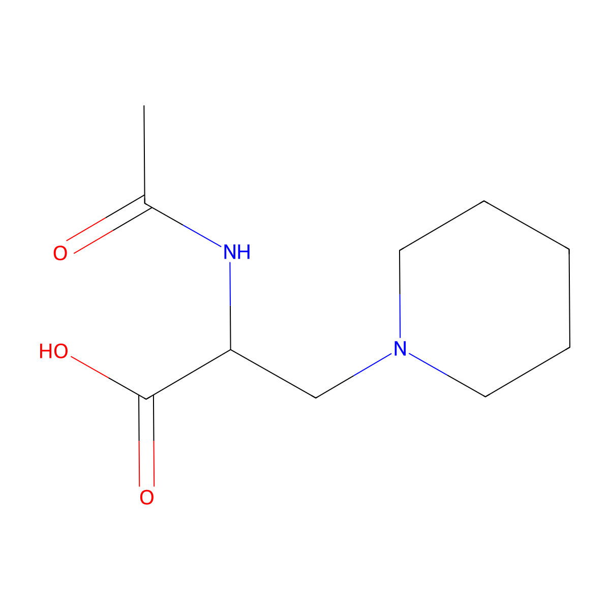 2-Acetamido-3-(piperidin-1-yl)propanoic acid molecular structure, CAS 1342535-35-6
