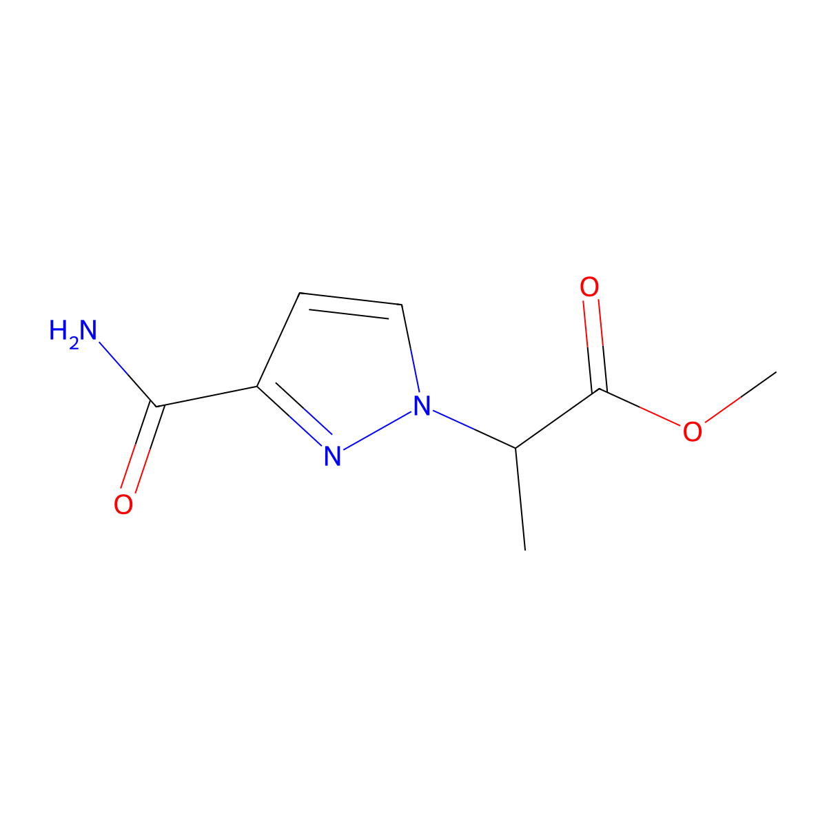 methyl 2-(3-carbamoyl-1H-pyrazol-1-yl)propanoate molecular structure, CAS 1342545-53-2
