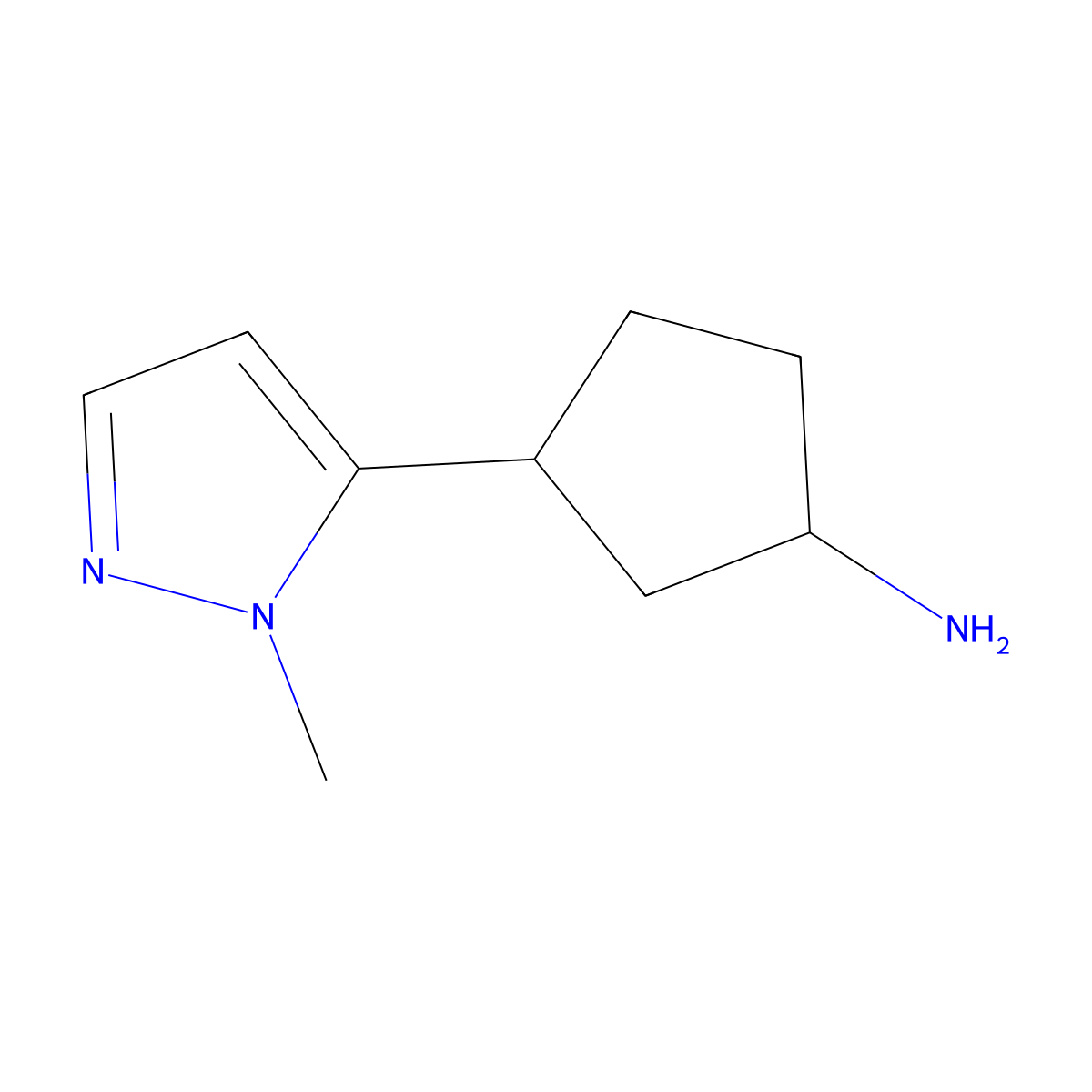 3-(1-methyl-1H-pyrazol-5-yl)cyclopentan-1-amine molecular structure, CAS 1342556-54-0