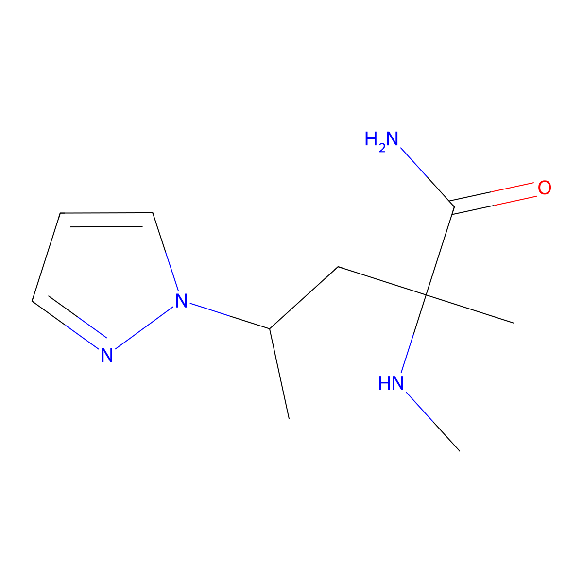 2-Methyl-2-(methylamino)-4-(1h-pyrazol-1-yl)pentanamide molecular structure, CAS 1342558-35-3