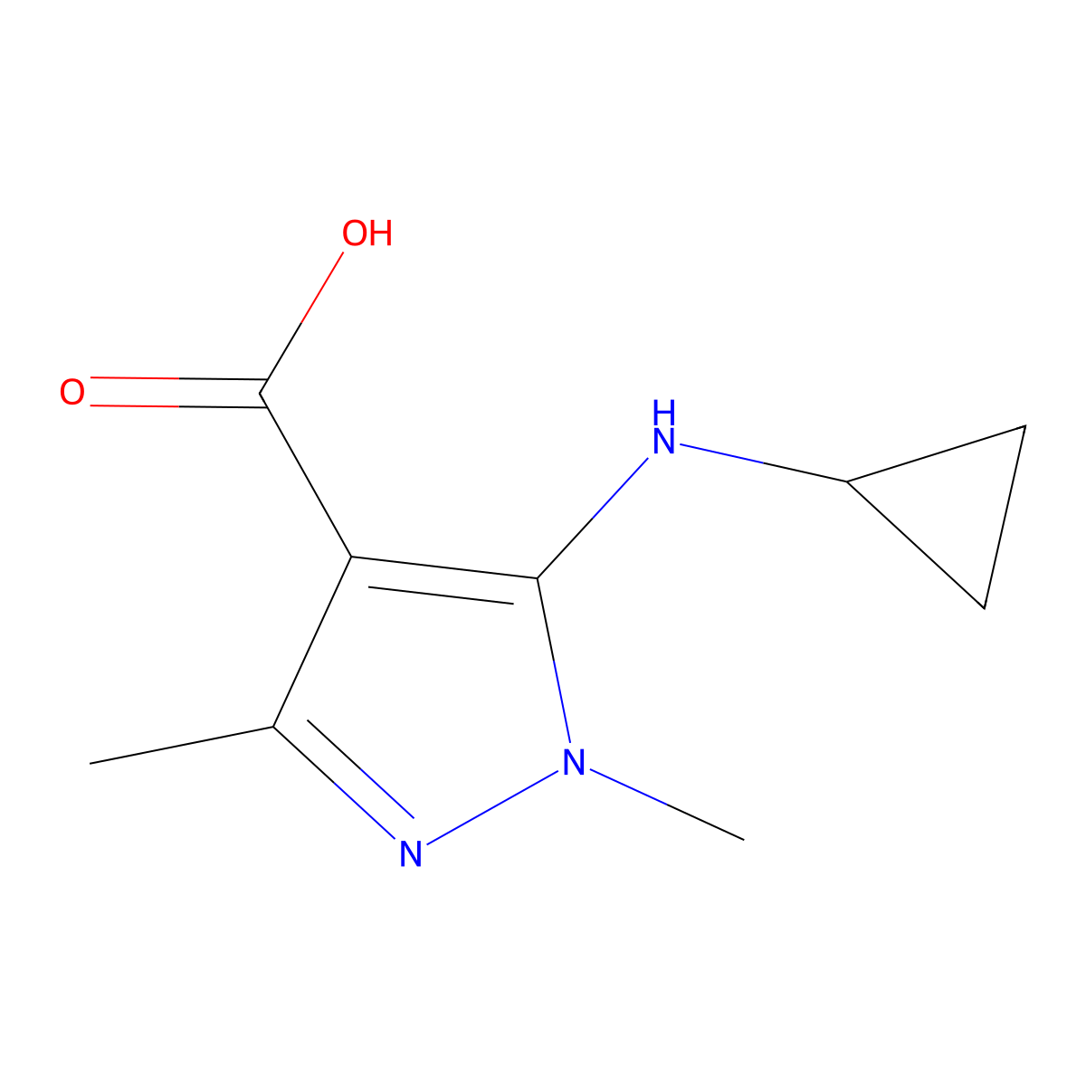 5-(cyclopropylamino)-1,3-dimethyl-1H-pyrazole-4-carboxylic acid molecular structure, CAS 1342562-80-4