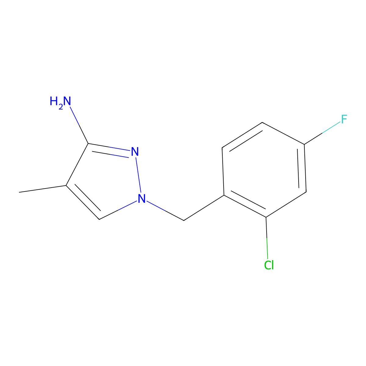 1-(2-Chloro-4-fluorobenzyl)-4-methyl-1H-pyrazol-3-amine molecular structure, CAS 1342567-90-1