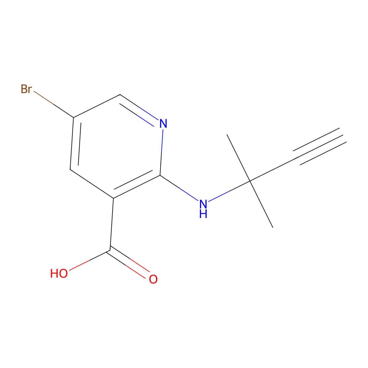 5-Bromo-2-((2-methylbut-3-yn-2-yl)amino)nicotinic acid molecular structure, CAS 1342568-65-3