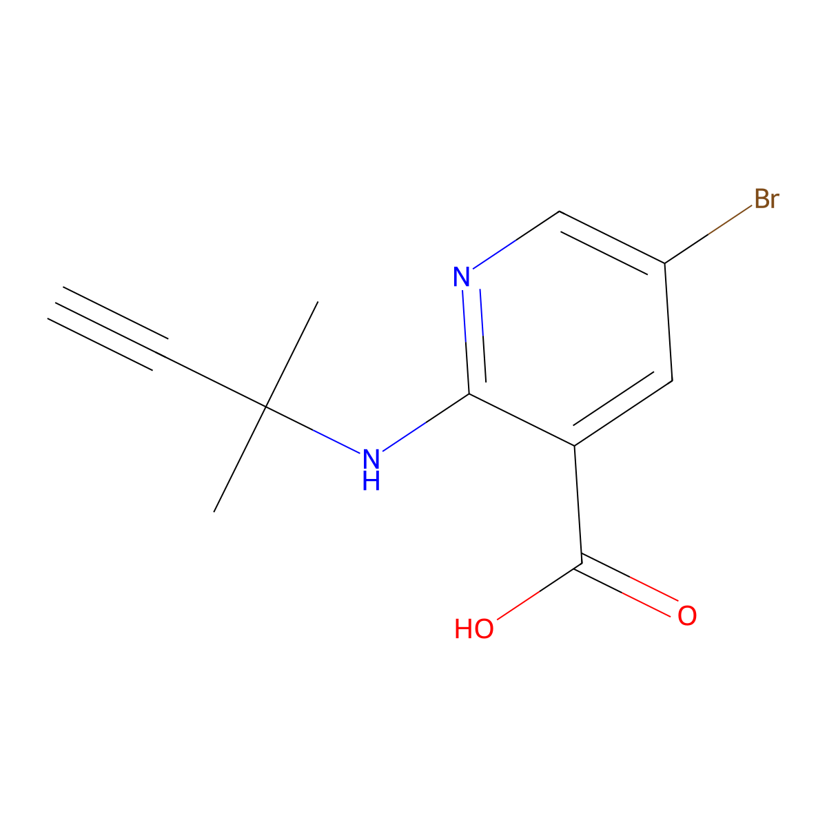 5-Bromo-2-((2-methylbut-3-yn-2-yl)amino)nicotinic acid molecular structure, CAS 1342568-65-3