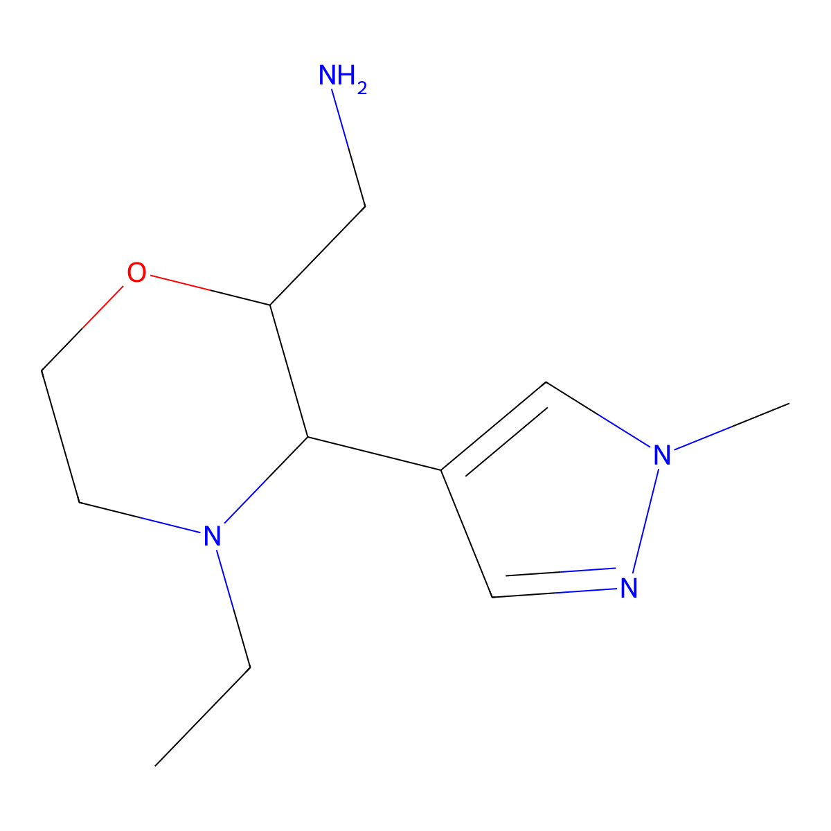 (4-Ethyl-3-(1-methyl-1h-pyrazol-4-yl)morpholin-2-yl)methanamine molecular structure, CAS 1342577-16-5