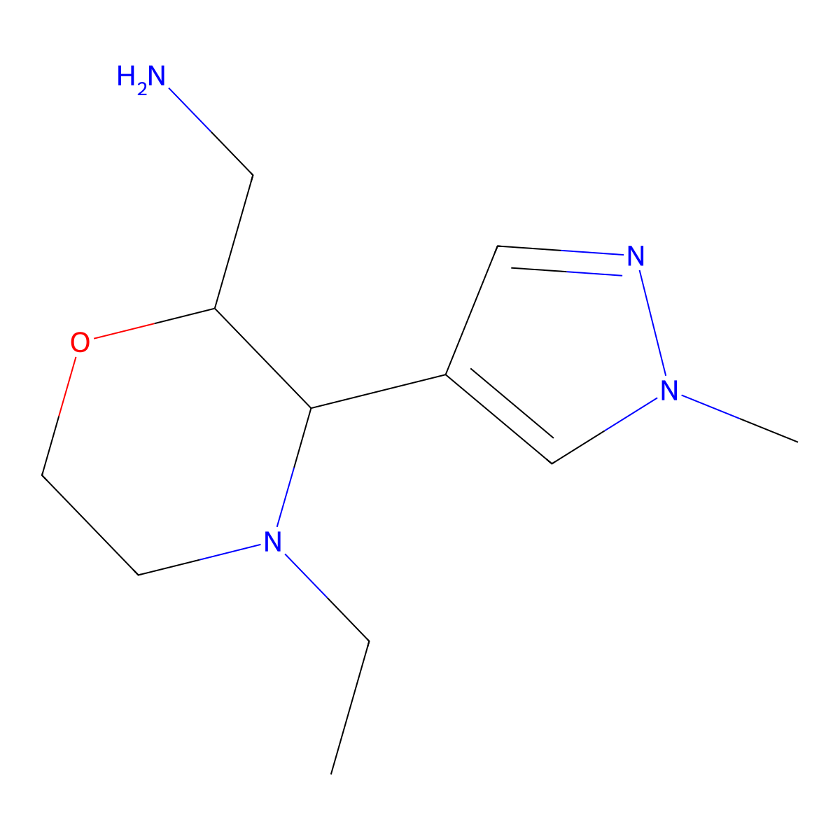 (4-Ethyl-3-(1-methyl-1h-pyrazol-4-yl)morpholin-2-yl)methanamine molecular structure, CAS 1342577-16-5