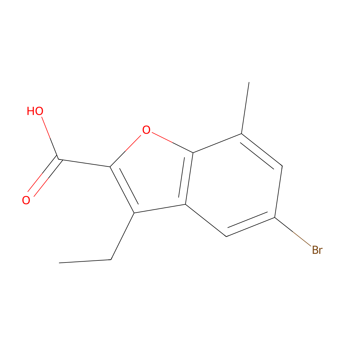 5-Bromo-3-ethyl-7-methyl-1-benzofuran-2-carboxylic acid molecular structure, CAS 1342577-53-0