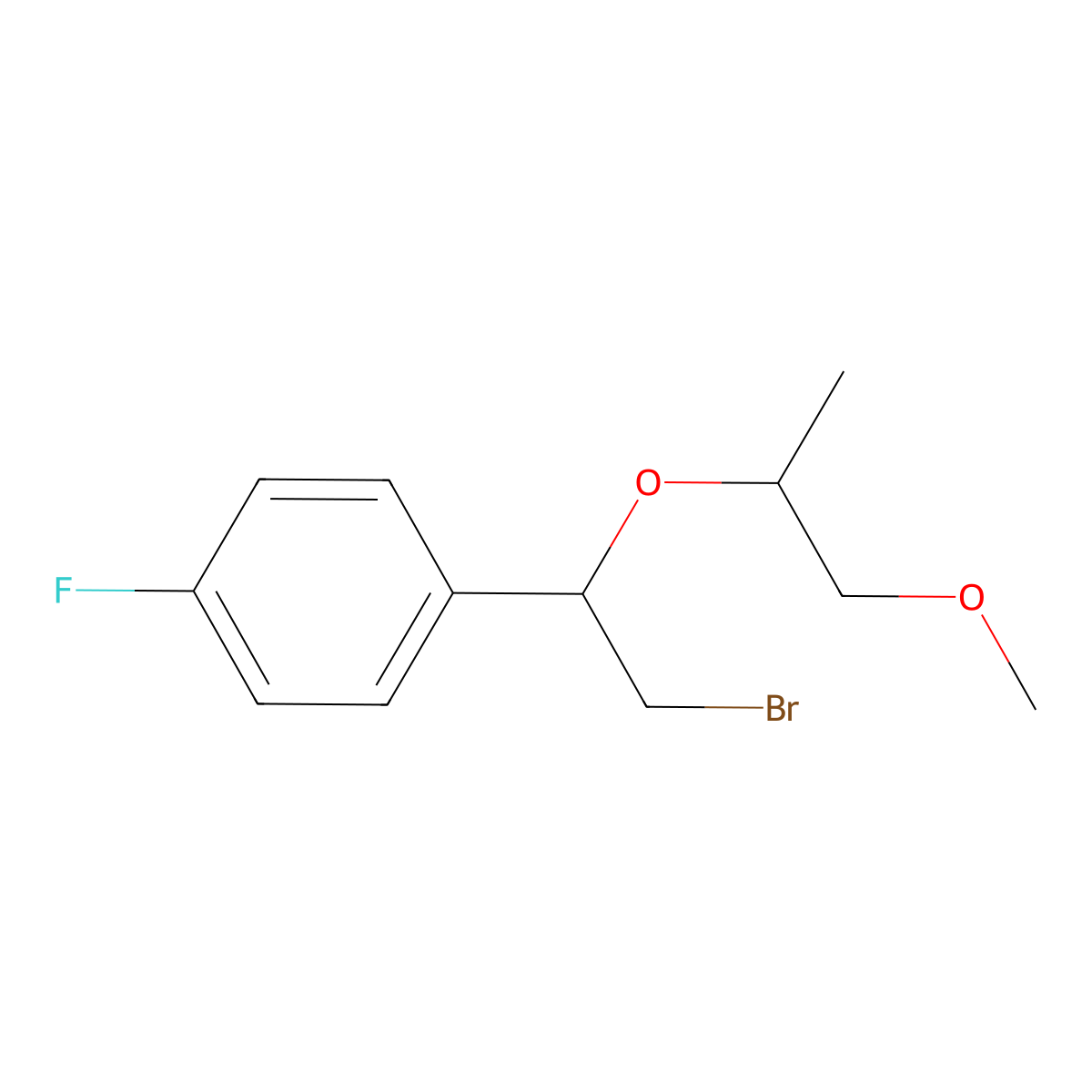 1-(2-Bromo-1-((1-methoxypropan-2-yl)oxy)ethyl)-4-fluorobenzene molecular structure, CAS 1342578-07-7