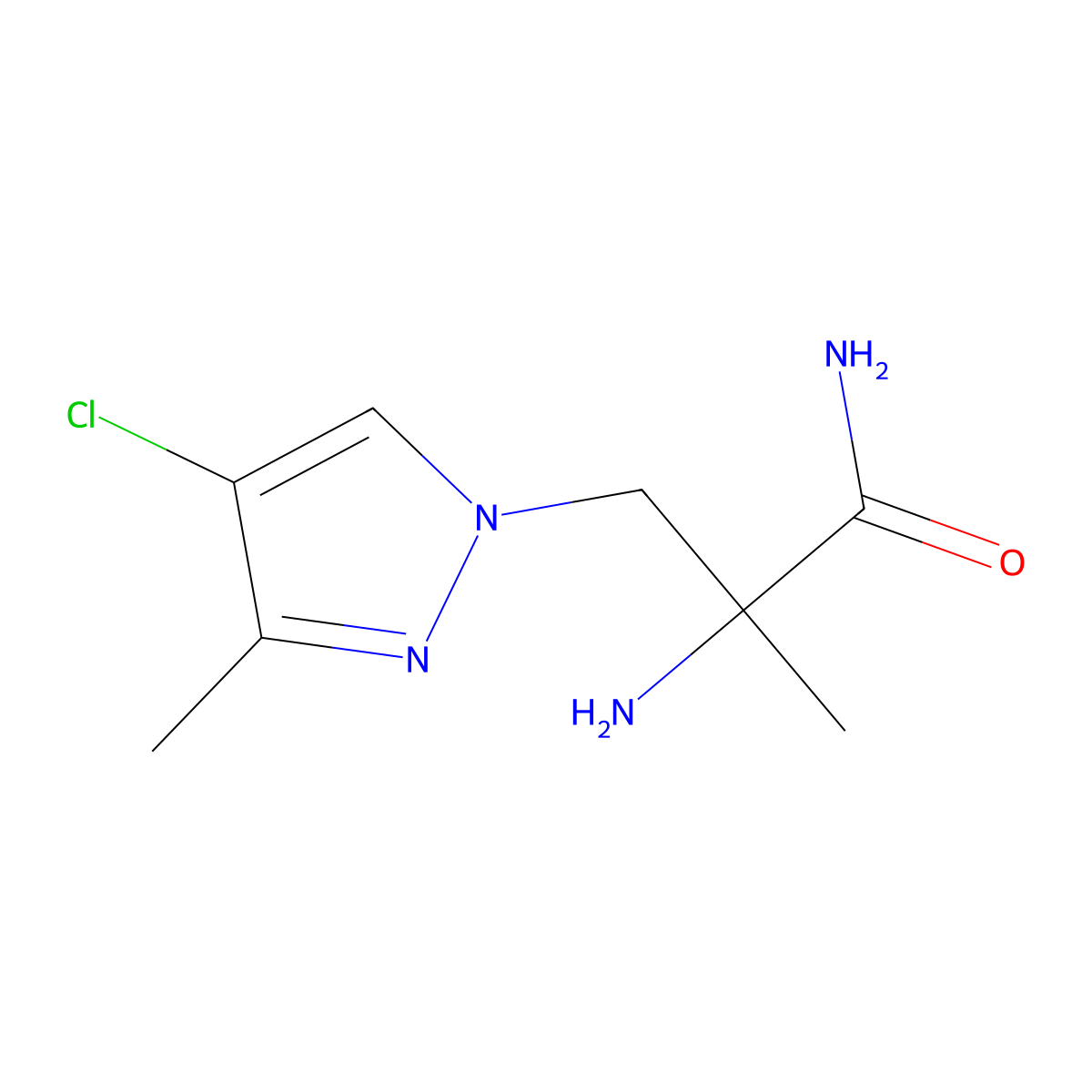 2-Amino-3-(4-chloro-3-methyl-1H-pyrazol-1-YL)-2-methylpropanamide molecular structure, CAS 1342582-01-7