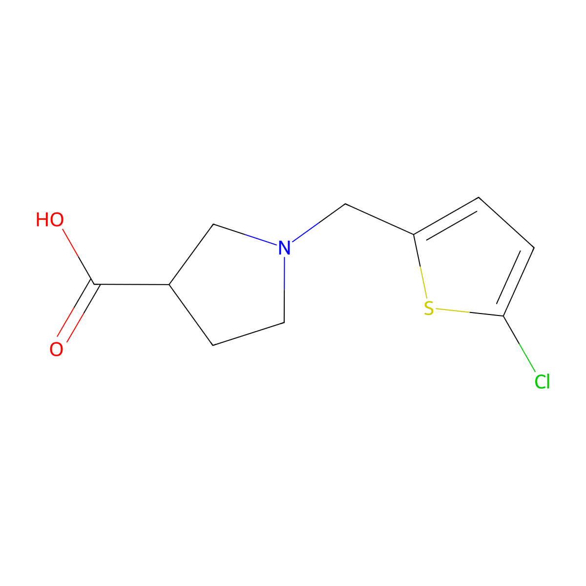 1-[(5-Chlorothiophen-2-yl)methyl]pyrrolidine-3-carboxylic acid molecular structure, CAS 1342589-67-6