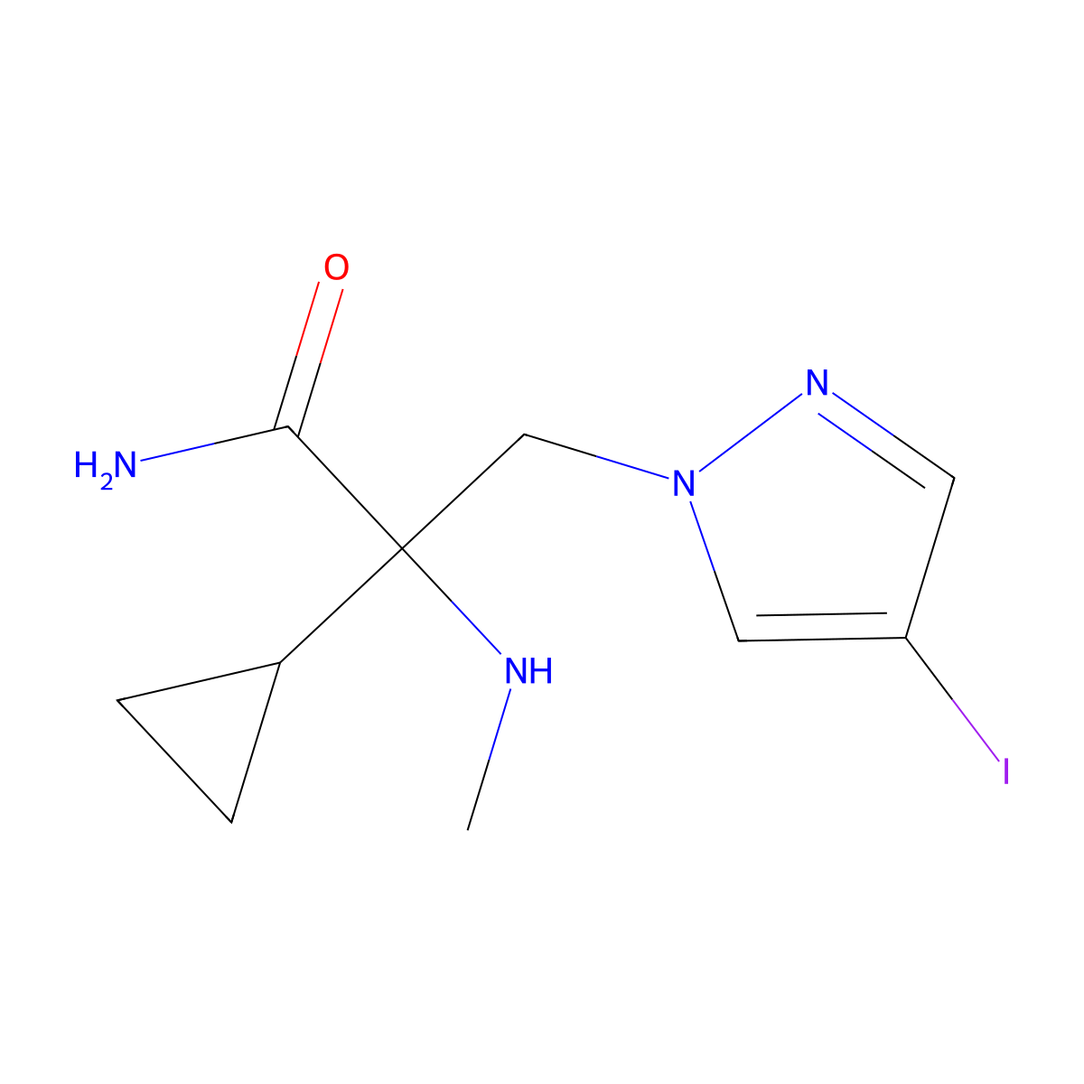 2-Cyclopropyl-3-(4-iodo-1h-pyrazol-1-yl)-2-(methylamino)propanamide molecular structure, CAS 1342606-62-5