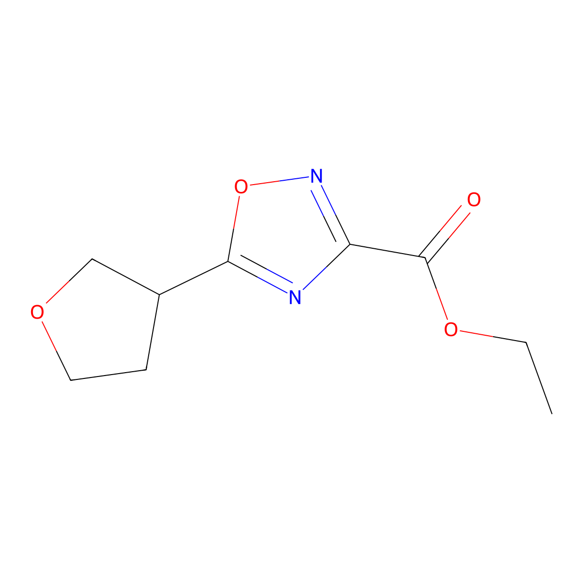 Ethyl 5-(tetrahydrofuran-3-yl)-1,2,4-oxadiazole-3-carboxylate molecular structure, CAS 1342608-24-5