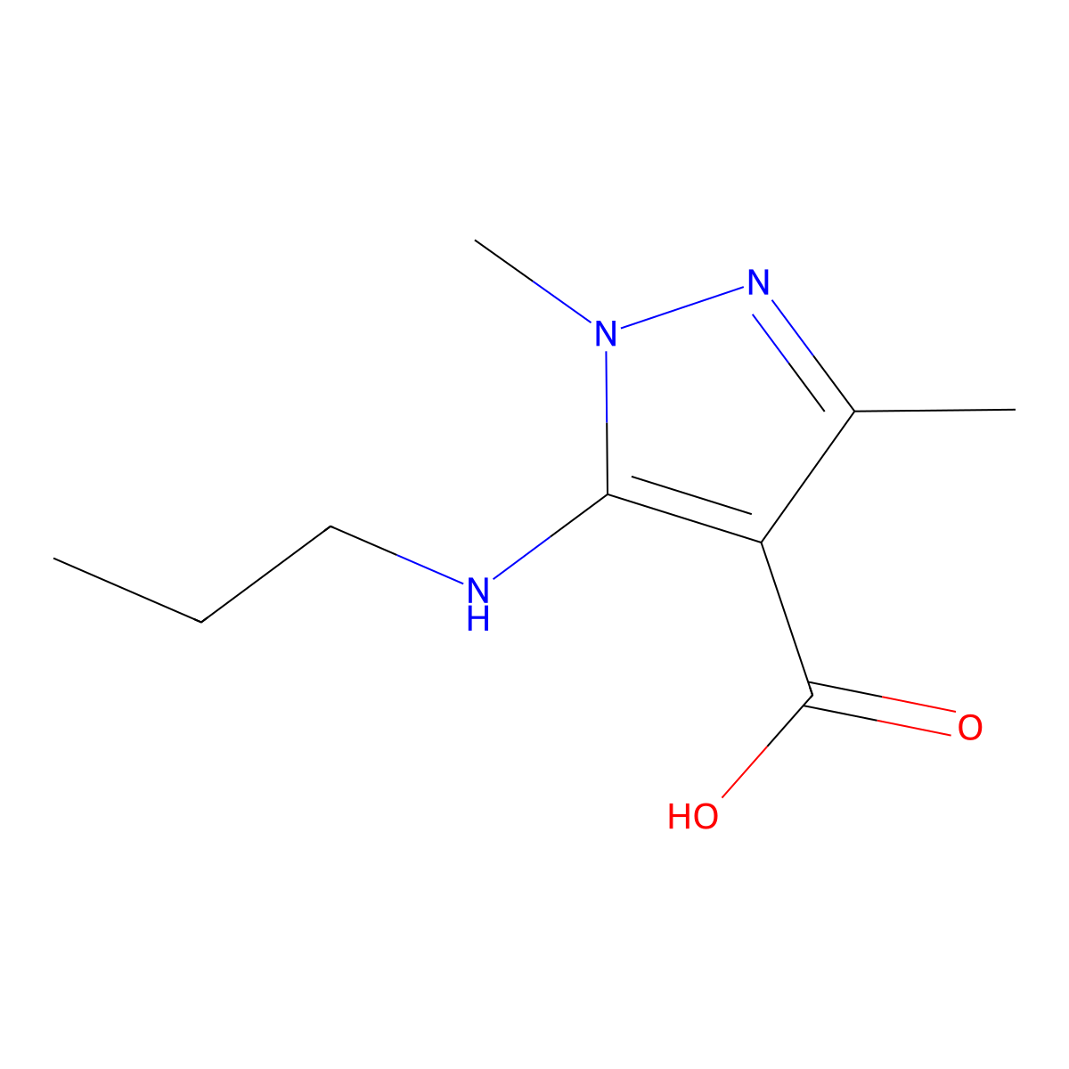 1,3-dimethyl-5-(propylamino)-1H-pyrazole-4-carboxylic acid molecular structure, CAS 1342608-47-2