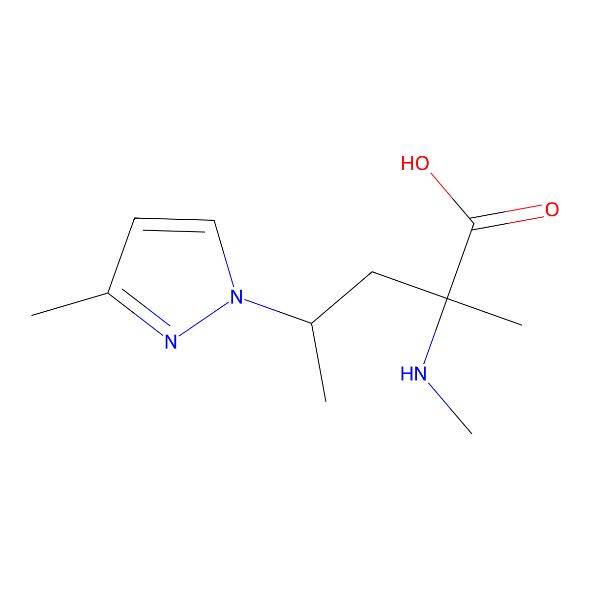 2-Methyl-4-(3-methyl-1h-pyrazol-1-yl)-2-(methylamino)pentanoic acid molecular structure, CAS 1342610-78-9