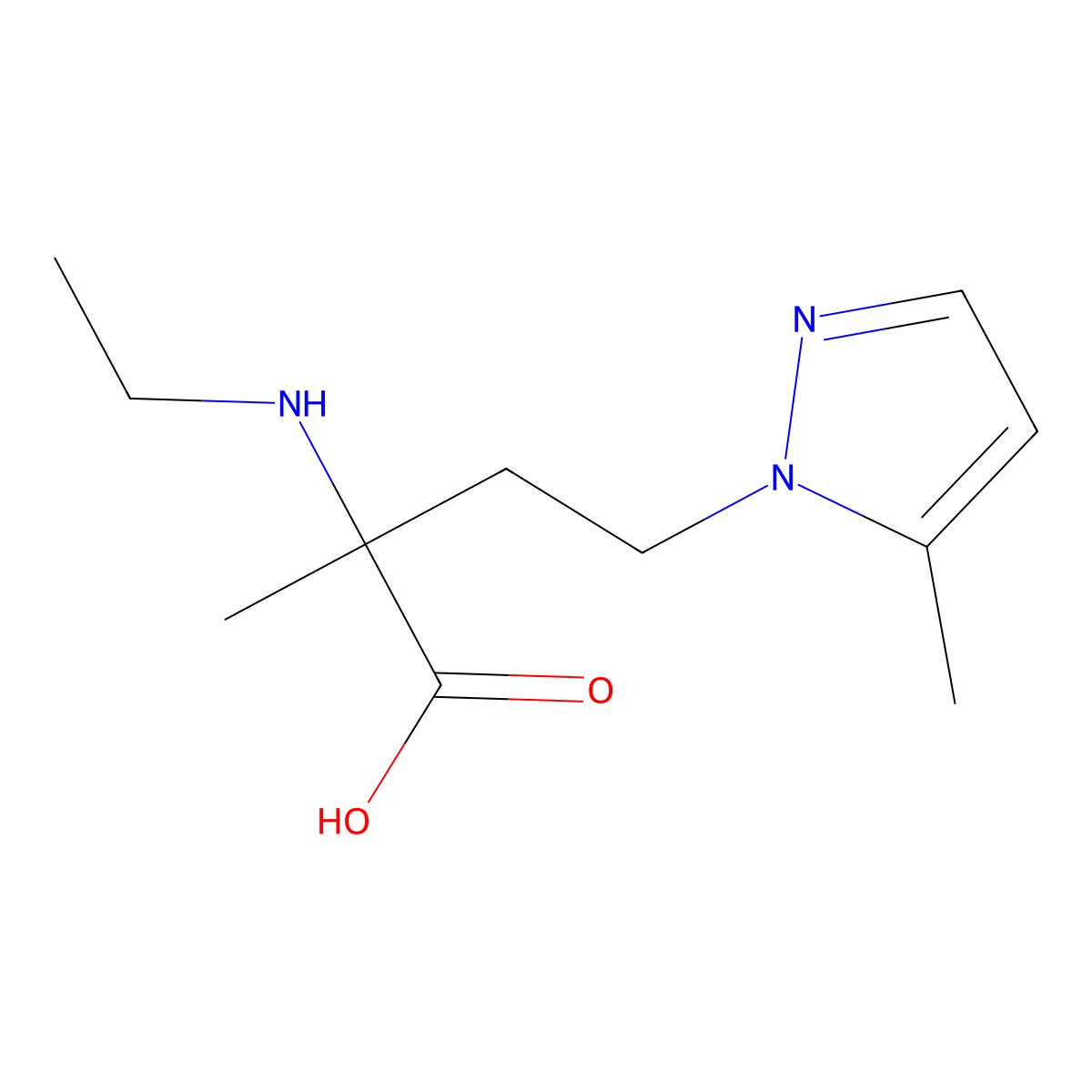 2-(Ethylamino)-2-methyl-4-(5-methyl-1h-pyrazol-1-yl)butanoic acid molecular structure, CAS 1342613-34-6