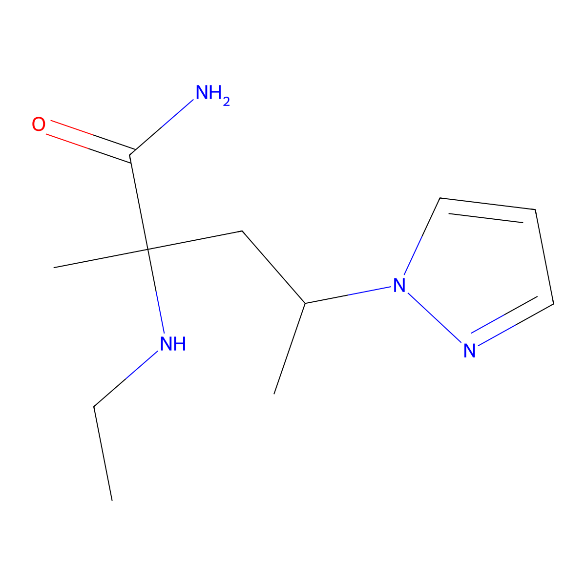 2-(Ethylamino)-2-methyl-4-(1h-pyrazol-1-yl)pentanamide molecular structure, CAS 1342618-40-9