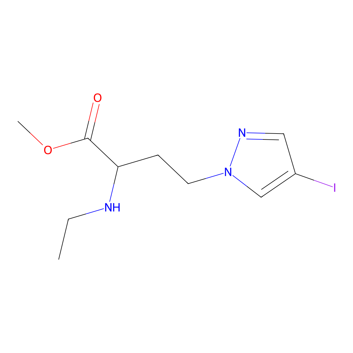 Methyl 2-(ethylamino)-4-(4-iodo-1h-pyrazol-1-yl)butanoate molecular structure, CAS 1342619-53-7