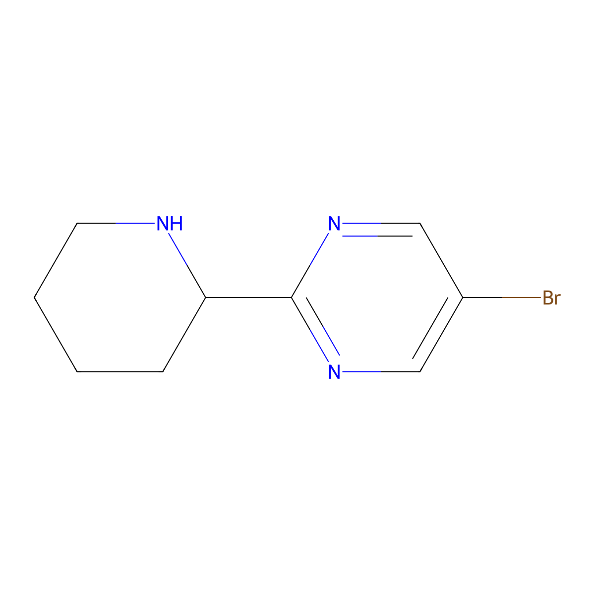 5-Bromo-2-(piperidin-2-yl)pyrimidine molecular structure, CAS 1342628-56-1