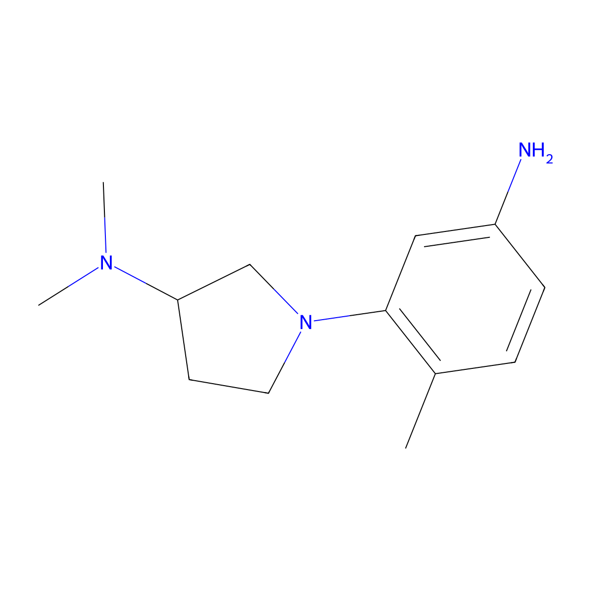1-(5-amino-2-methylphenyl)-N,N-dimethylpyrrolidin-3-amine molecular structure, CAS 1342655-02-0