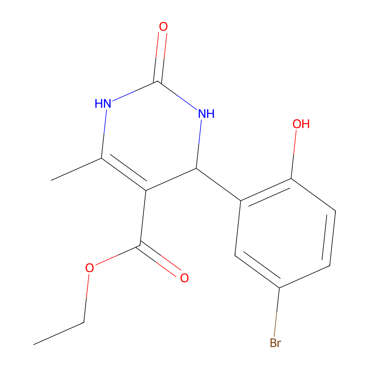 Ethyl 4-(5-bromo-2-hydroxyphenyl)-6-methyl-2-oxo-1,2,3,4-tetrahydropyrimidine-5-carboxylate molecular structure, CAS 134266-20-9