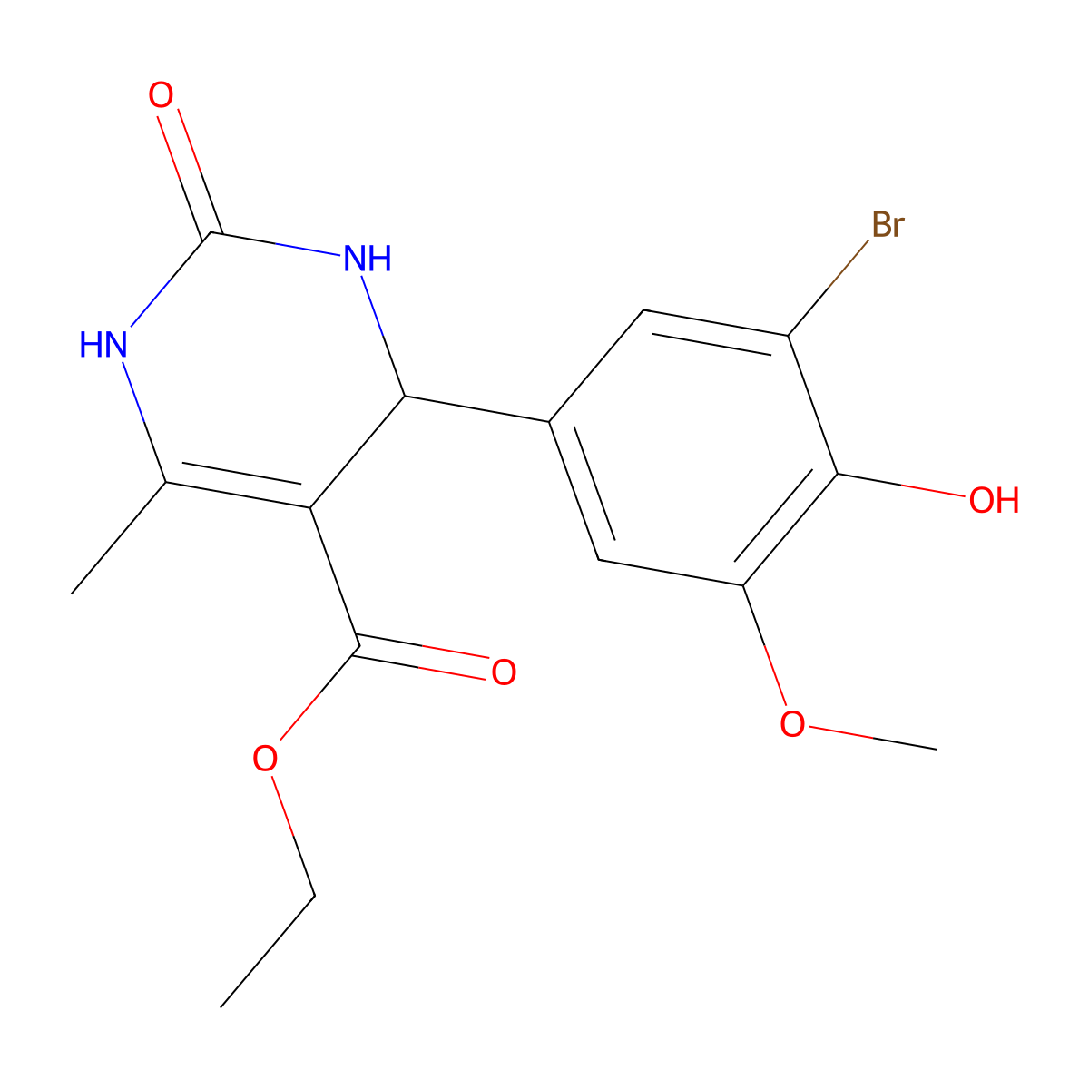 Ethyl 4-(3-bromo-4-hydroxy-5-methoxyphenyl)-2-hydroxy-6-methyl-1,4-dihydropyrimidine-5-carboxylate molecular structure, CAS 134266-22-1