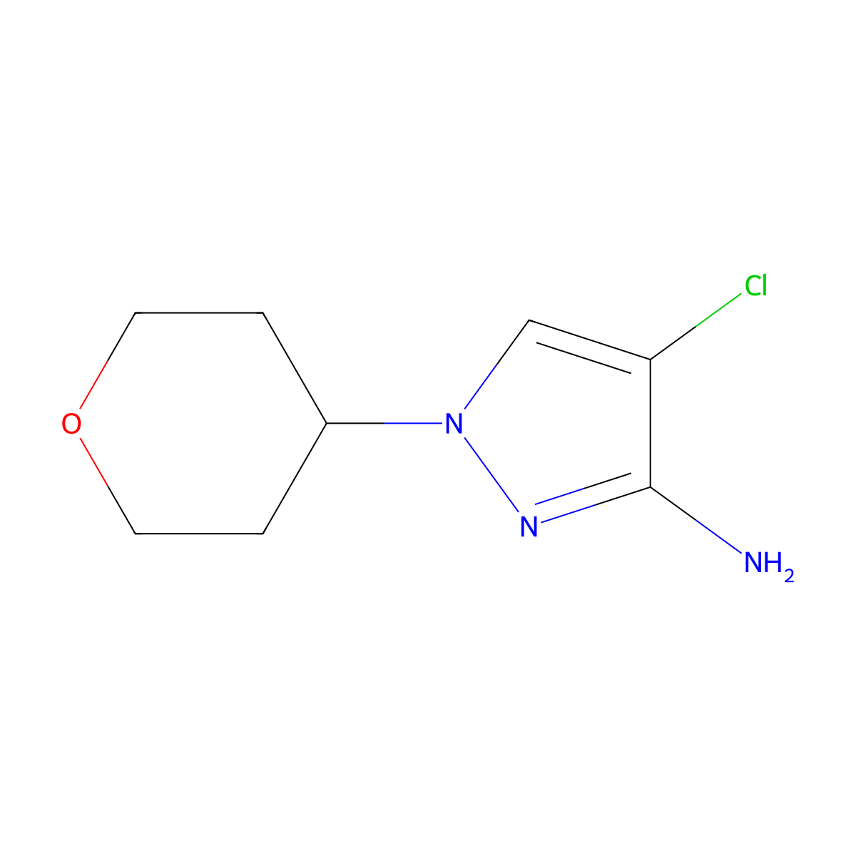 4-chloro-1-(oxan-4-yl)-1H-pyrazol-3-amine molecular structure, CAS 1342660-94-9
