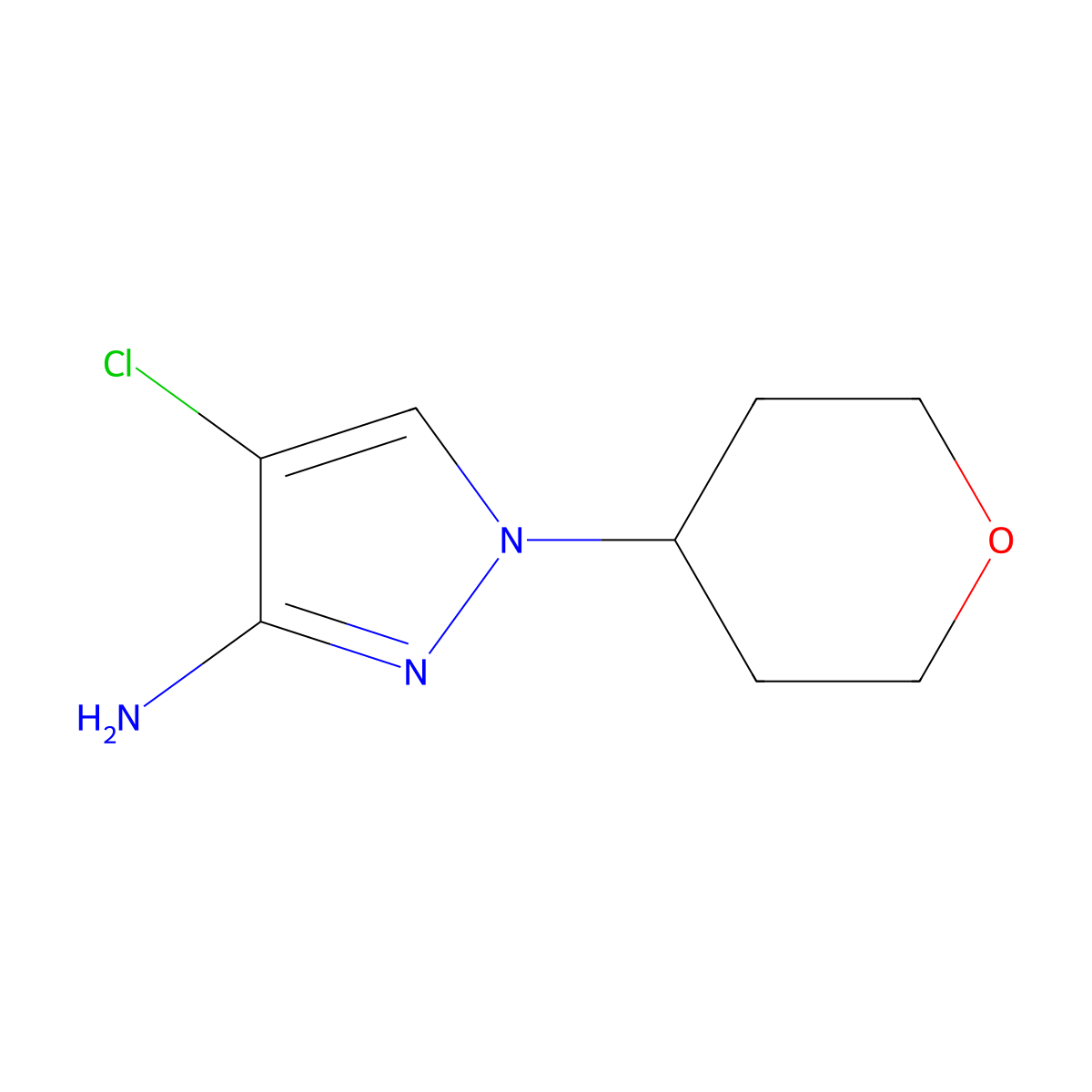 4-chloro-1-(oxan-4-yl)-1H-pyrazol-3-amine molecular structure, CAS 1342660-94-9