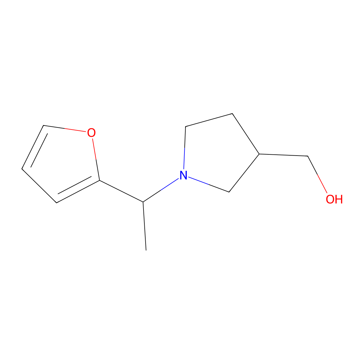 (1-(1-(Furan-2-yl)ethyl)pyrrolidin-3-yl)methanol molecular structure, CAS 1342676-81-6