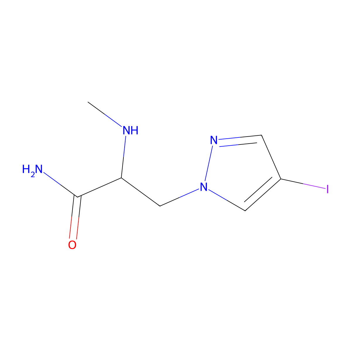 3-(4-Iodo-1h-pyrazol-1-yl)-2-(methylamino)propanamide molecular structure, CAS 1342678-98-1