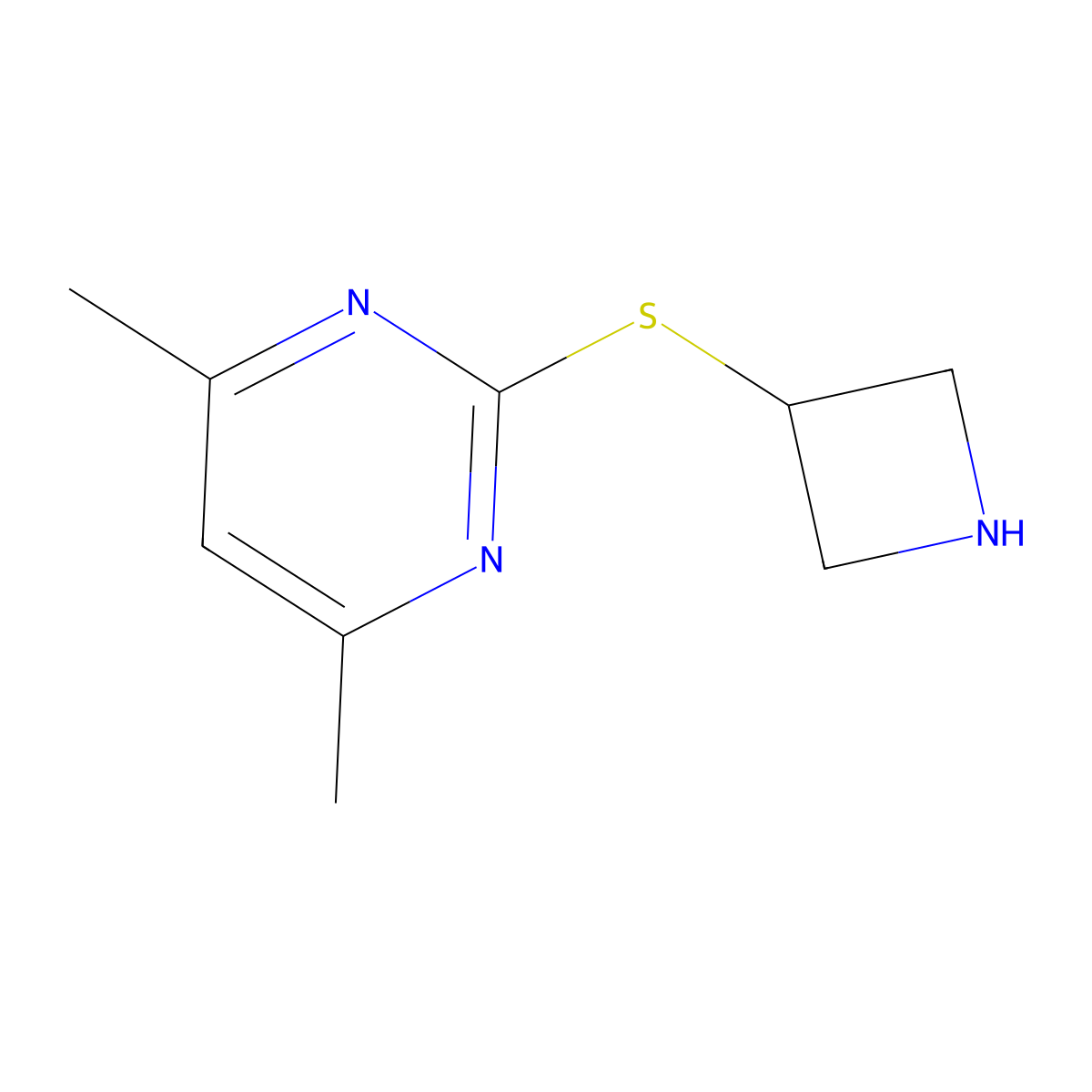2-(Azetidin-3-ylsulfanyl)-4,6-dimethylpyrimidine molecular structure, CAS 1342684-05-2