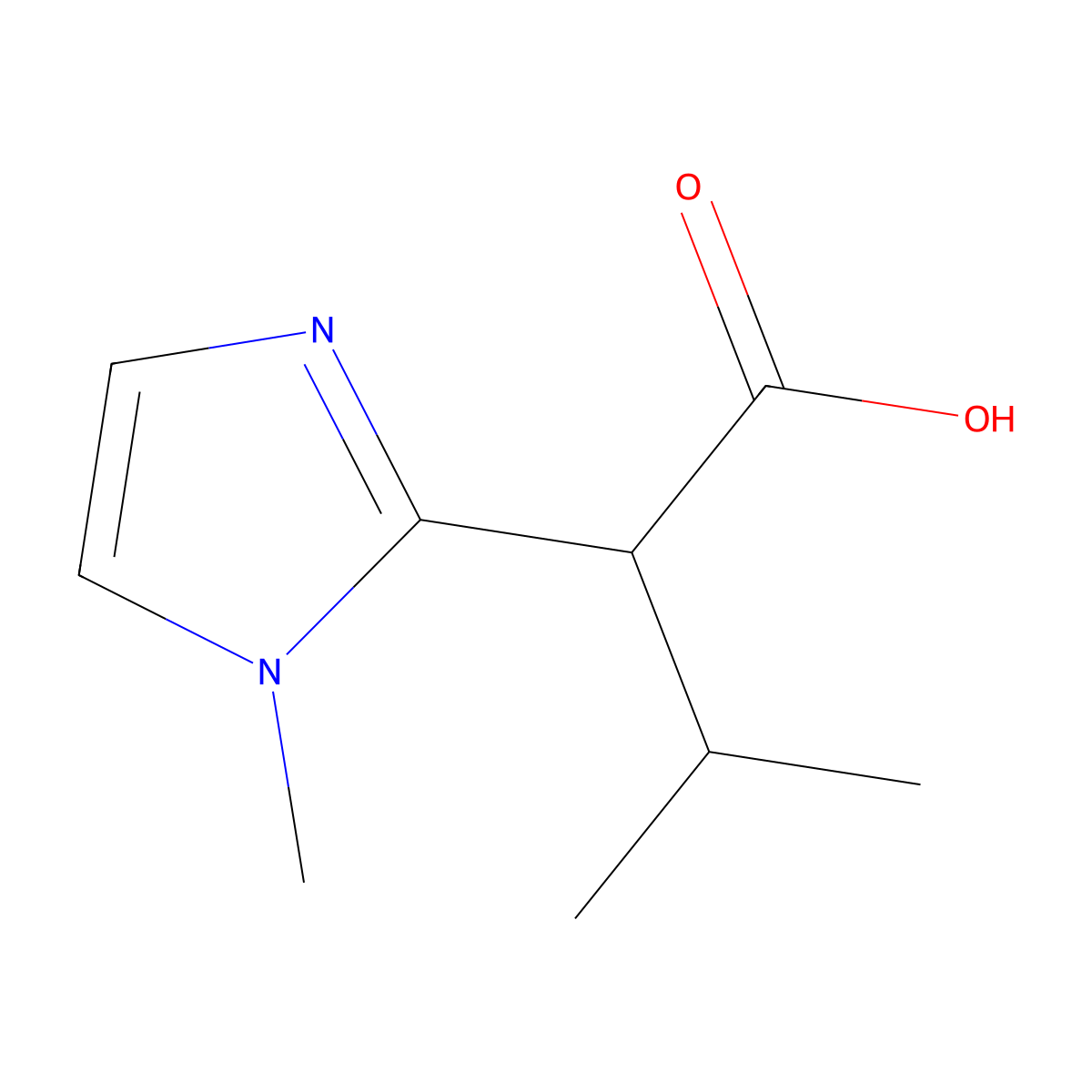 3-methyl-2-(1-methyl-1H-imidazol-2-yl)butanoic acid molecular structure, CAS 1342685-43-1