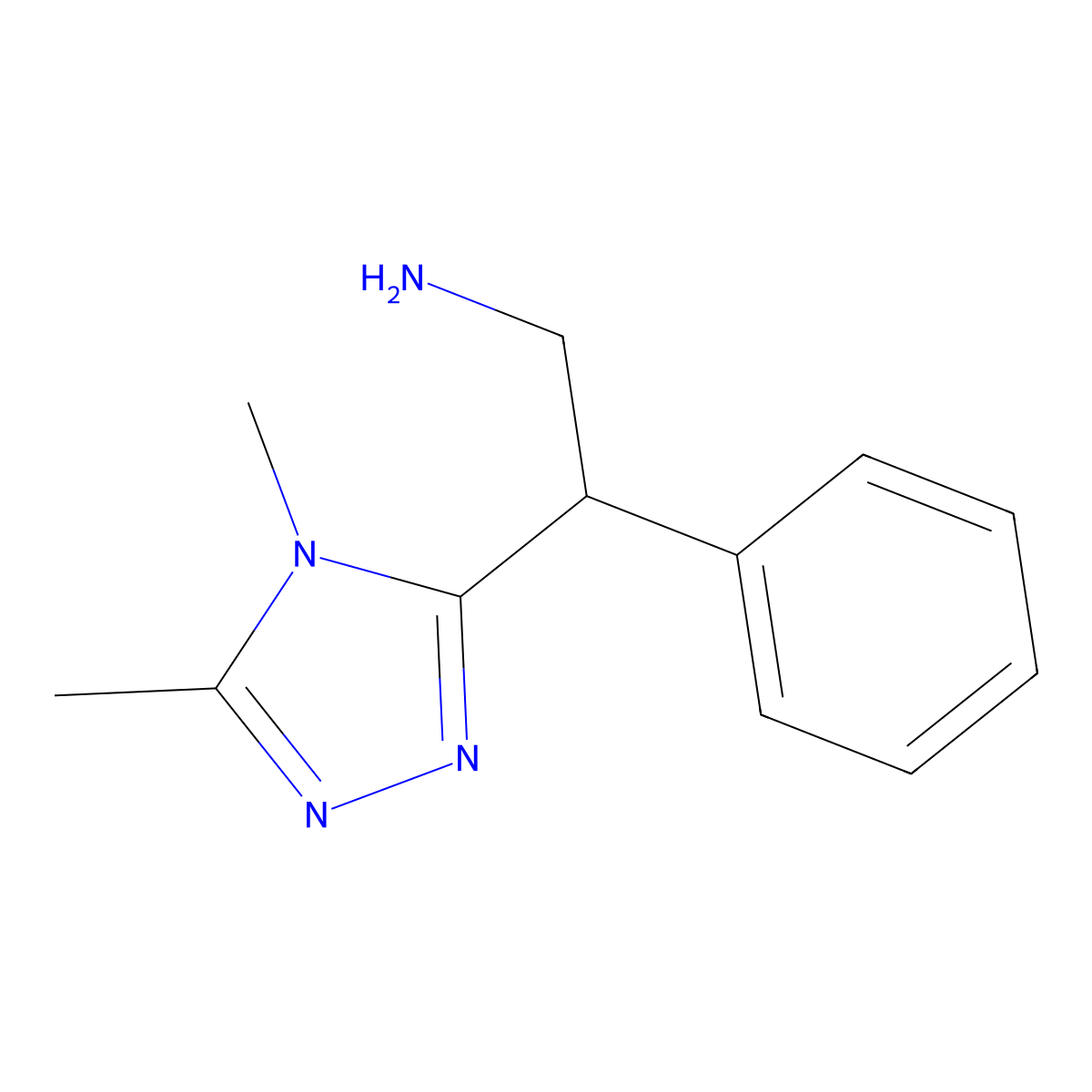 2-(dimethyl-4H-1,2,4-triazol-3-yl)-2-phenylethan-1-amine molecular structure, CAS 1342687-09-5