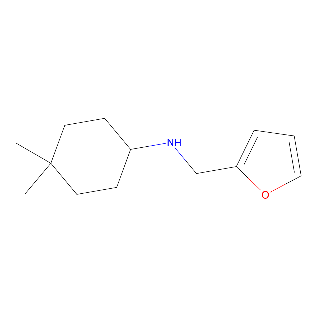 N-(furan-2-ylmethyl)-4,4-dimethylcyclohexan-1-amine molecular structure, CAS 1342703-91-6